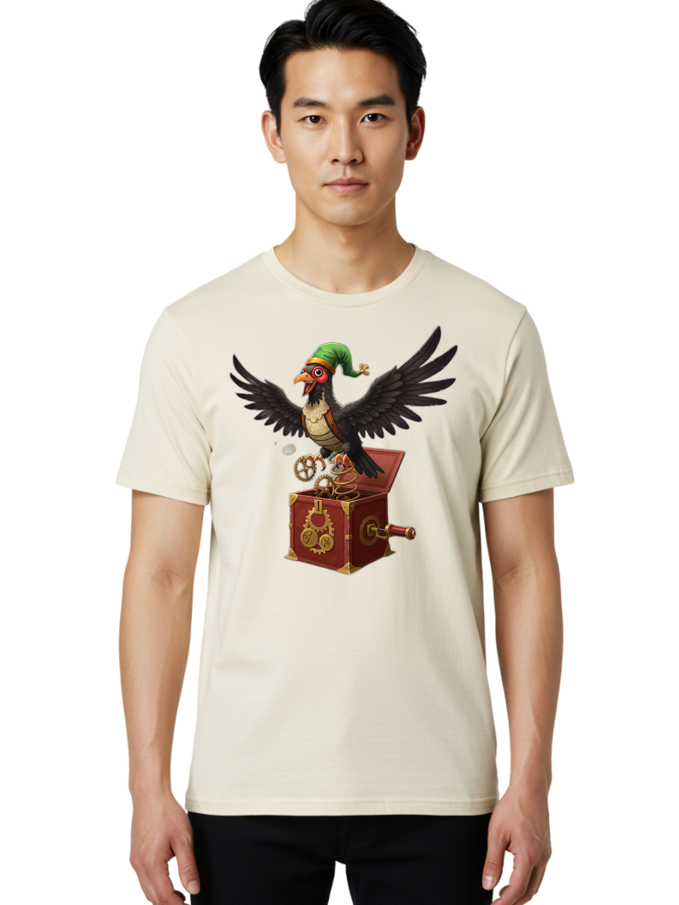 Jack-In-The-Box-Bird Men'S Graphic Tee, 100% Cotton, Comfortable Casual Summer Wear, Machine Washable, Vintage Camera, Old Camera, Antique Camera, Black Camera, Classic Photography, Photography Equipment, Nostalgic Device, Film Camera, Bam692