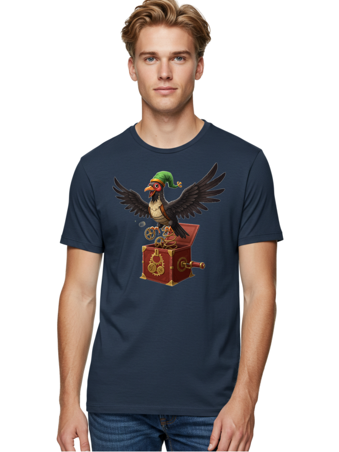 Jack-In-The-Box-Bird Men'S Graphic Tee, 100% Cotton, Comfortable Casual Summer Wear, Machine Washable, Vintage Camera, Old Camera, Antique Camera, Black Camera, Classic Photography, Photography Equipment, Nostalgic Device, Film Camera, Bam692