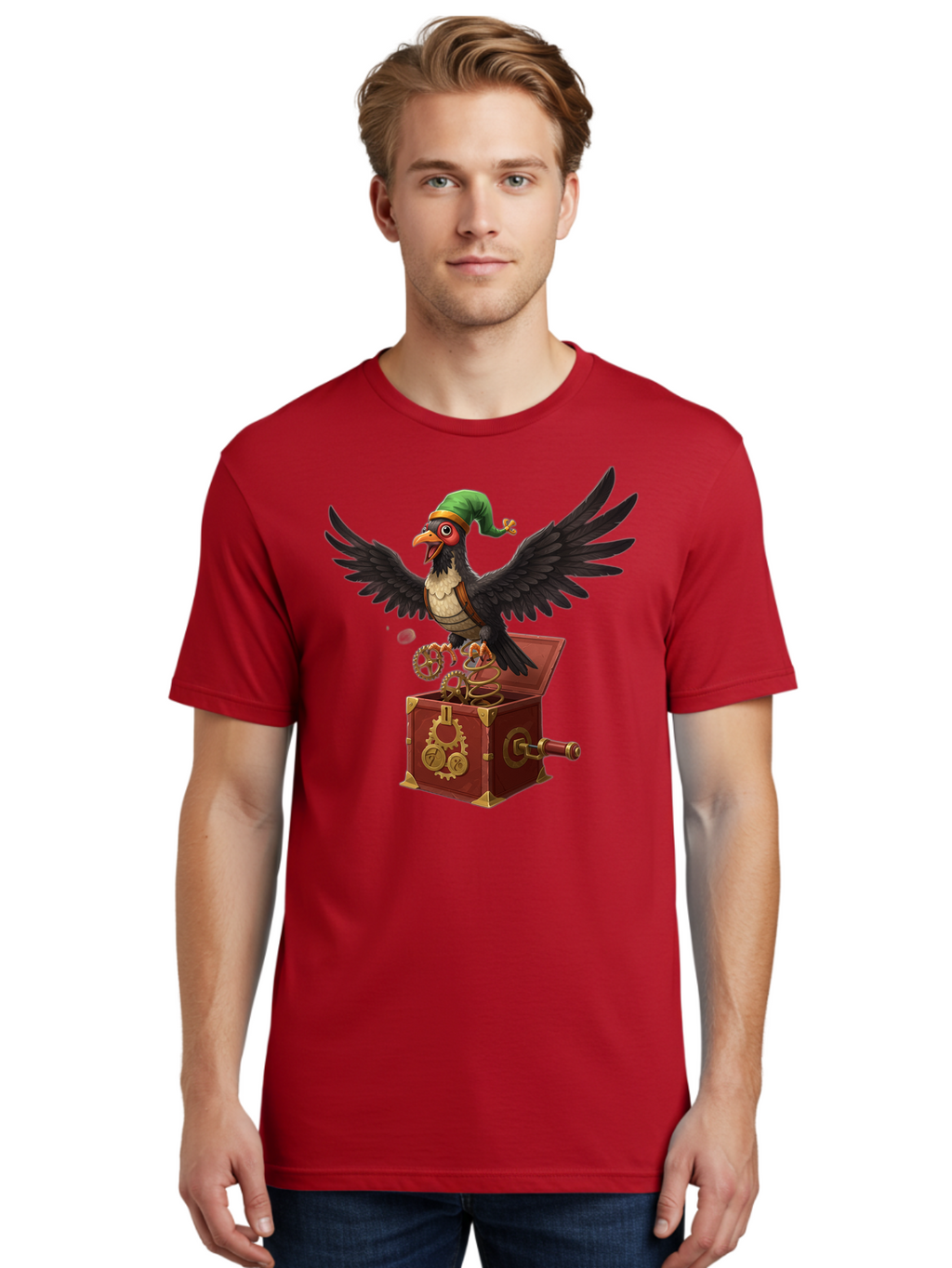 Jack-In-The-Box-Bird Men'S Graphic Tee, 100% Cotton, Comfortable Casual Summer Wear, Machine Washable, Vintage Camera, Old Camera, Antique Camera, Black Camera, Classic Photography, Photography Equipment, Nostalgic Device, Film Camera, Bam692