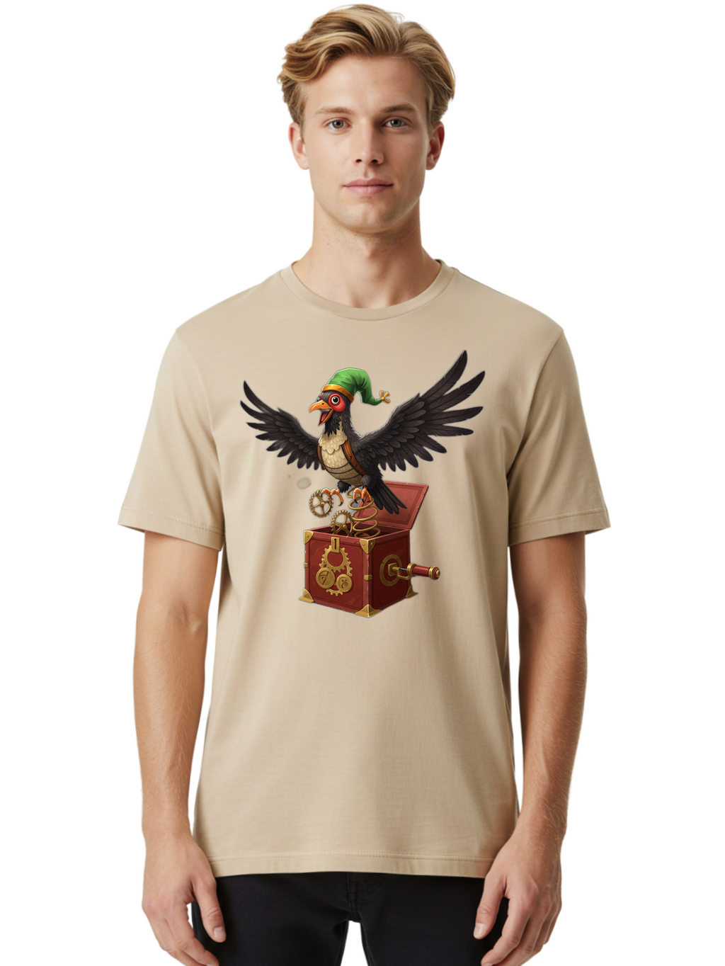 Jack-In-The-Box-Bird Men'S Graphic Tee, 100% Cotton, Comfortable Casual Summer Wear, Machine Washable, Vintage Camera, Old Camera, Antique Camera, Black Camera, Classic Photography, Photography Equipment, Nostalgic Device, Film Camera, Bam692
