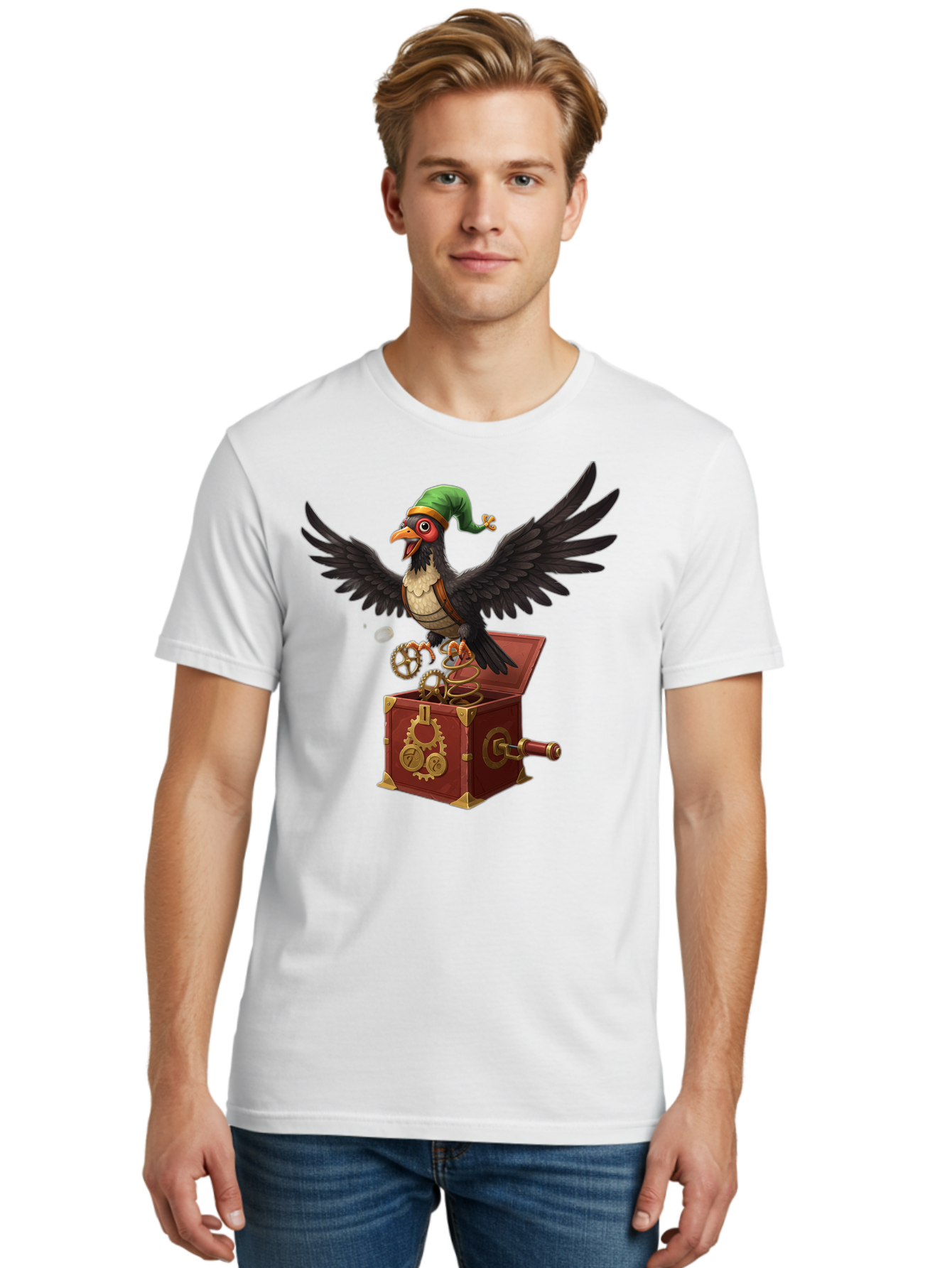 Jack-In-The-Box-Bird Men'S Graphic Tee, 100% Cotton, Comfortable Casual Summer Wear, Machine Washable, Vintage Camera, Old Camera, Antique Camera, Black Camera, Classic Photography, Photography Equipment, Nostalgic Device, Film Camera, Bam692