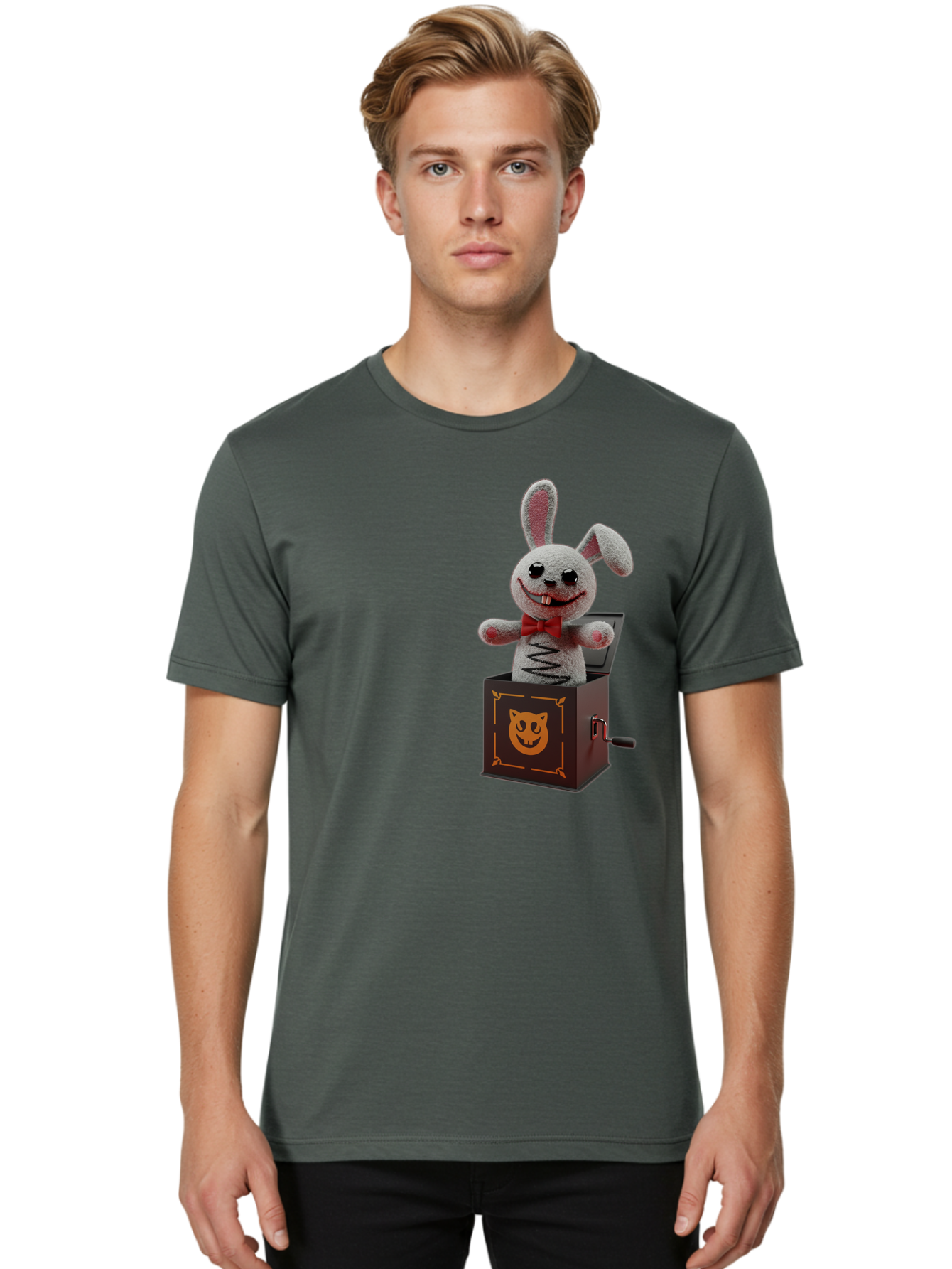 Jack-In-The-Box-Bunny Men'S Graphic Tee, 100% Cotton, Comfortable Casual Summer Wear, Machine Washable, Vintage Camera, Old Camera, Antique Camera, Black Camera, Classic Photography, Photography Equipment, Nostalgic Device, Film Camera, Bam693