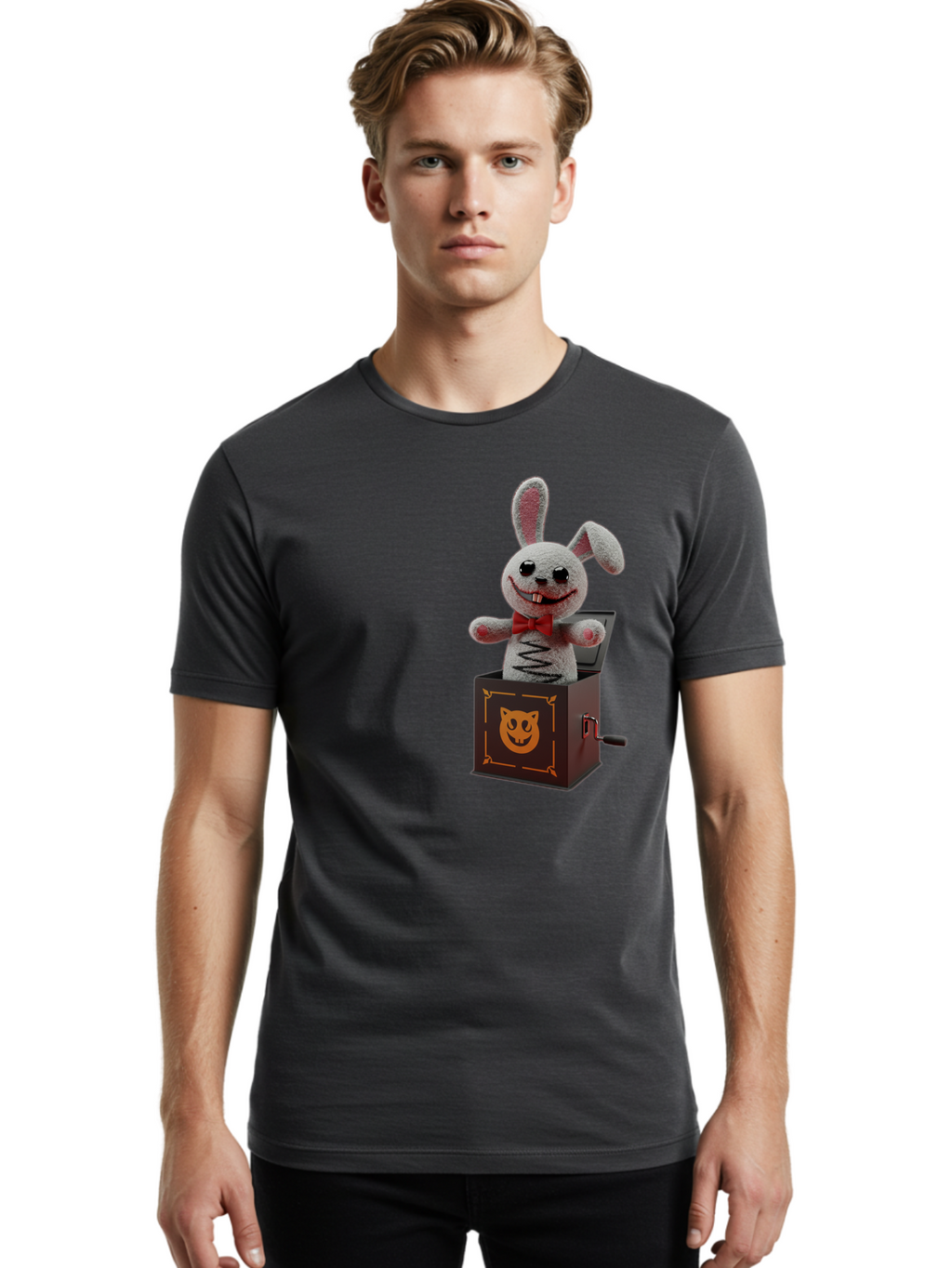 Jack-In-The-Box-Bunny Men'S Graphic Tee, 100% Cotton, Comfortable Casual Summer Wear, Machine Washable, Vintage Camera, Old Camera, Antique Camera, Black Camera, Classic Photography, Photography Equipment, Nostalgic Device, Film Camera, Bam693