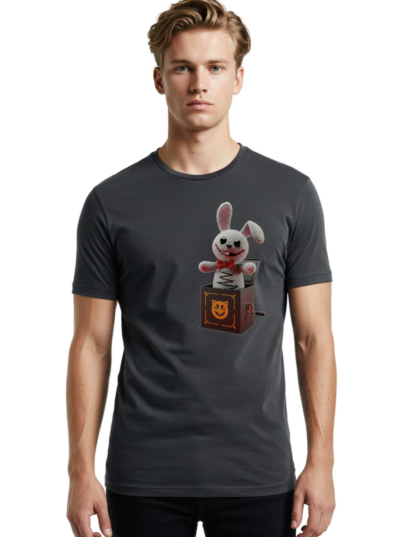 Jack-In-The-Box-Bunny Men'S Graphic Tee, 100% Cotton, Comfortable Casual Summer Wear, Machine Washable, Vintage Camera, Old Camera, Antique Camera, Black Camera, Classic Photography, Photography Equipment, Nostalgic Device, Film Camera, Bam693