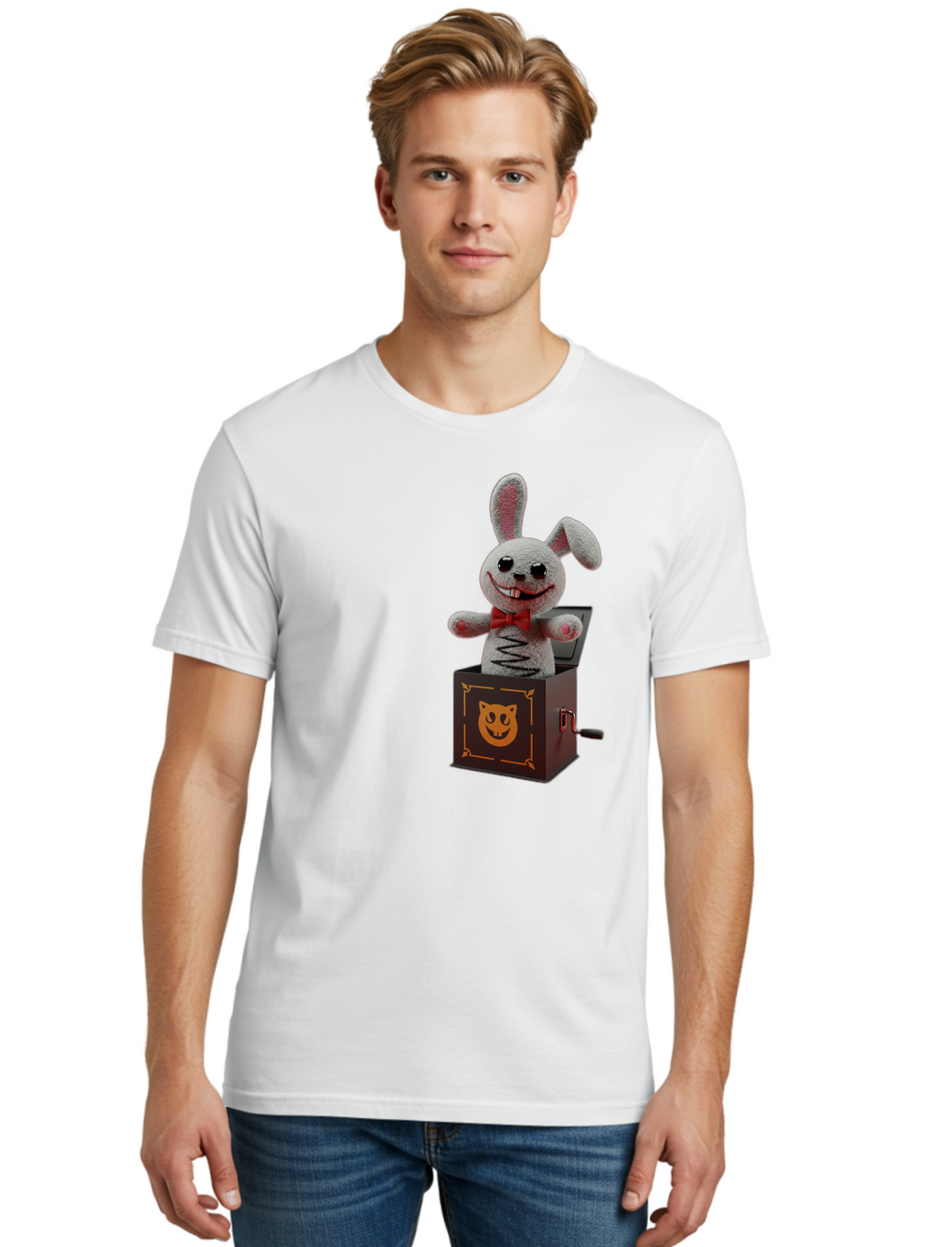 Jack-In-The-Box-Bunny Men'S Graphic Tee, 100% Cotton, Comfortable Casual Summer Wear, Machine Washable, Vintage Camera, Old Camera, Antique Camera, Black Camera, Classic Photography, Photography Equipment, Nostalgic Device, Film Camera, Bam693