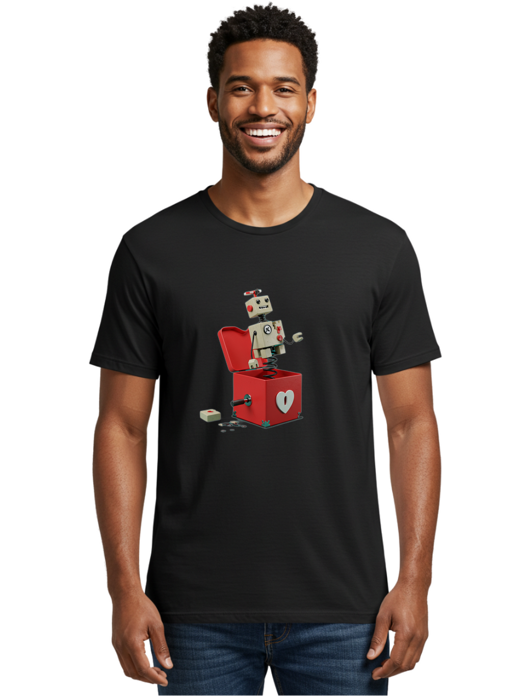 Jack-In-The-Box-Robot Men'S Graphic Tee, 100% Cotton, Comfortable Casual Summer Wear, Machine Washable, Vintage Camera, Old Camera, Antique Camera, Black Camera, Classic Photography, Photography Equipment, Nostalgic Device, Film Camera, Bam696