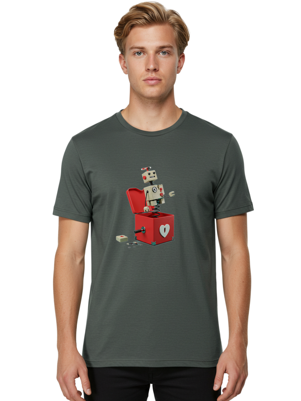 Jack-In-The-Box-Robot Men'S Graphic Tee, 100% Cotton, Comfortable Casual Summer Wear, Machine Washable, Vintage Camera, Old Camera, Antique Camera, Black Camera, Classic Photography, Photography Equipment, Nostalgic Device, Film Camera, Bam696