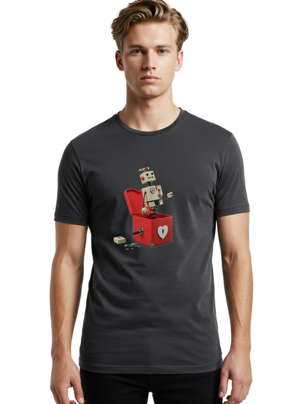 Jack-In-The-Box-Robot Men'S Graphic Tee, 100% Cotton, Comfortable Casual Summer Wear, Machine Washable, Vintage Camera, Old Camera, Antique Camera, Black Camera, Classic Photography, Photography Equipment, Nostalgic Device, Film Camera, Bam696