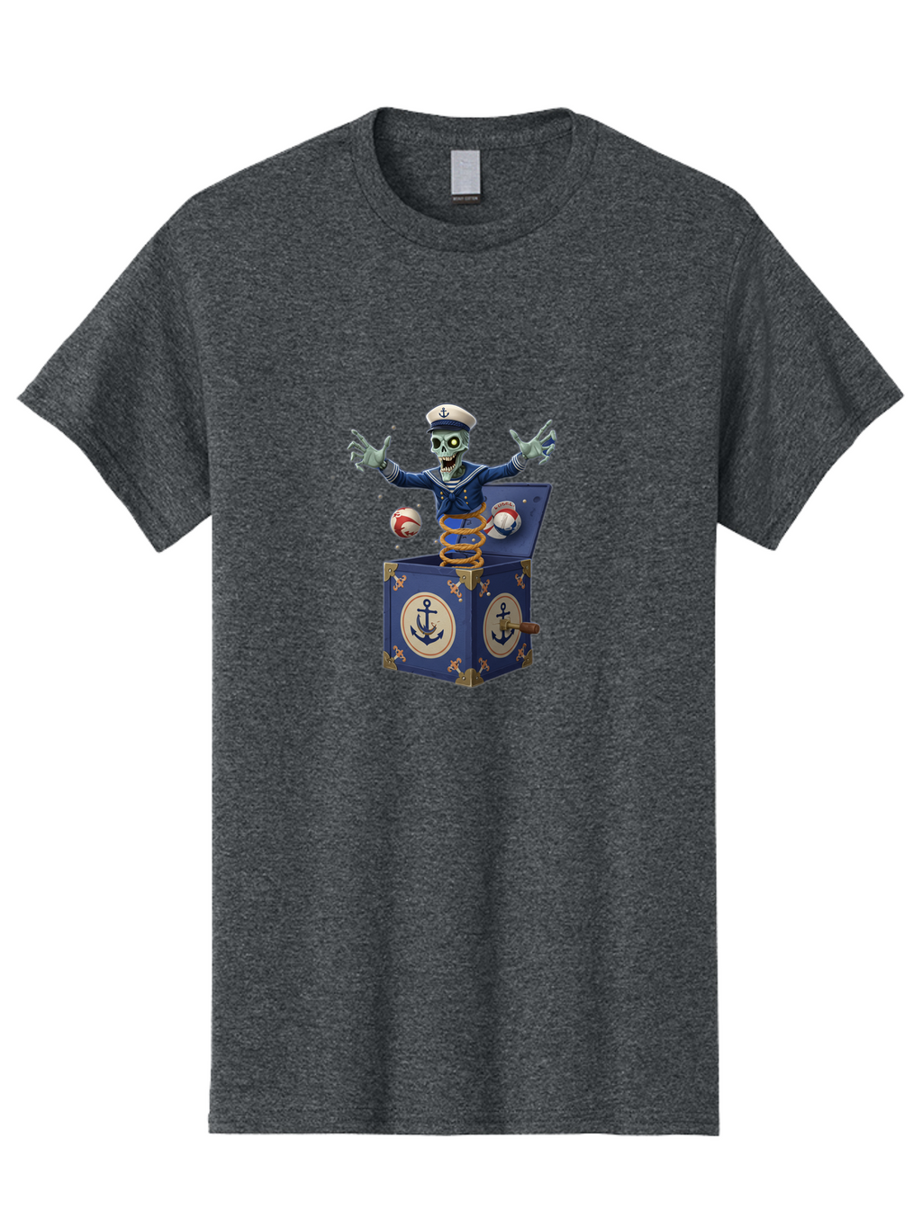 Jack-In-The-Box-Skeleton-Sailor Men'S Graphic Tee, 100% Cotton, Comfortable Casual Summer Wear, Machine Washable, Vintage Camera, Old Camera, Antique Camera, Black Camera, Classic Photography, Photography Equipment, Nostalgic Device, Bam697