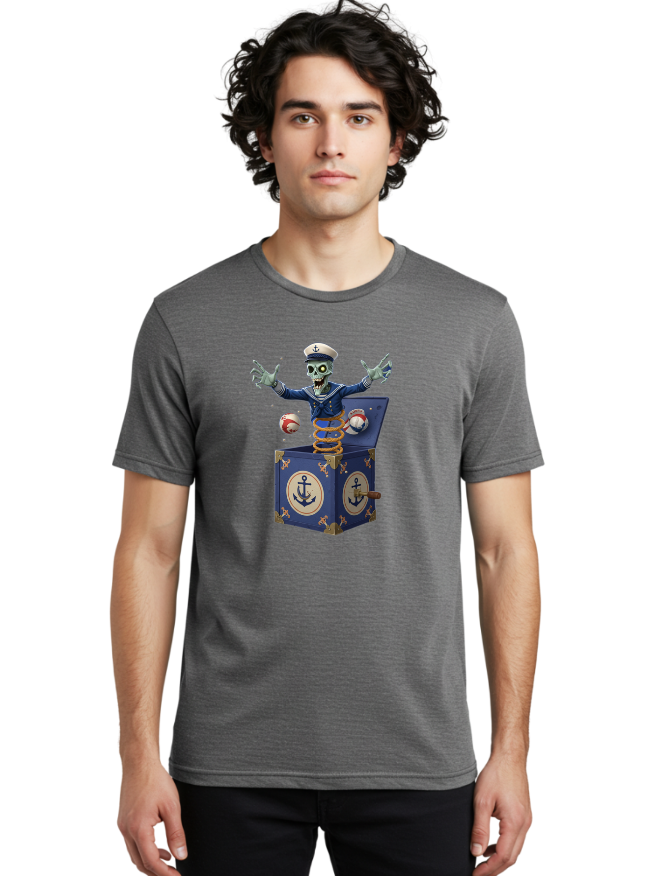 Jack-In-The-Box-Skeleton-Sailor Men'S Graphic Tee, 100% Cotton, Comfortable Casual Summer Wear, Machine Washable, Vintage Camera, Old Camera, Antique Camera, Black Camera, Classic Photography, Photography Equipment, Nostalgic Device, Bam697