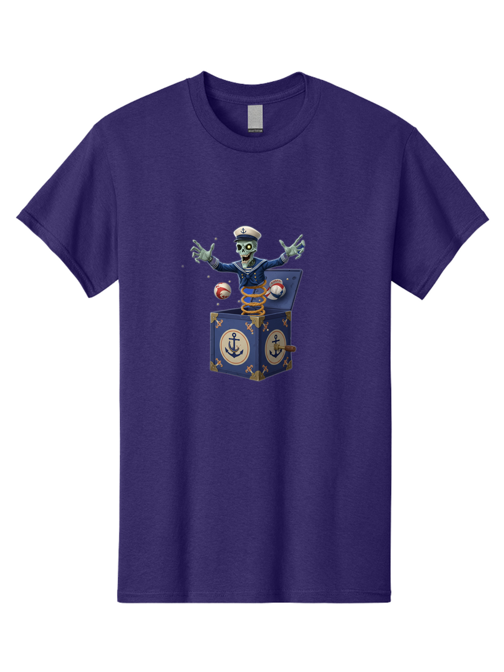 Jack-In-The-Box-Skeleton-Sailor Men'S Graphic Tee, 100% Cotton, Comfortable Casual Summer Wear, Machine Washable, Vintage Camera, Old Camera, Antique Camera, Black Camera, Classic Photography, Photography Equipment, Nostalgic Device, Bam697