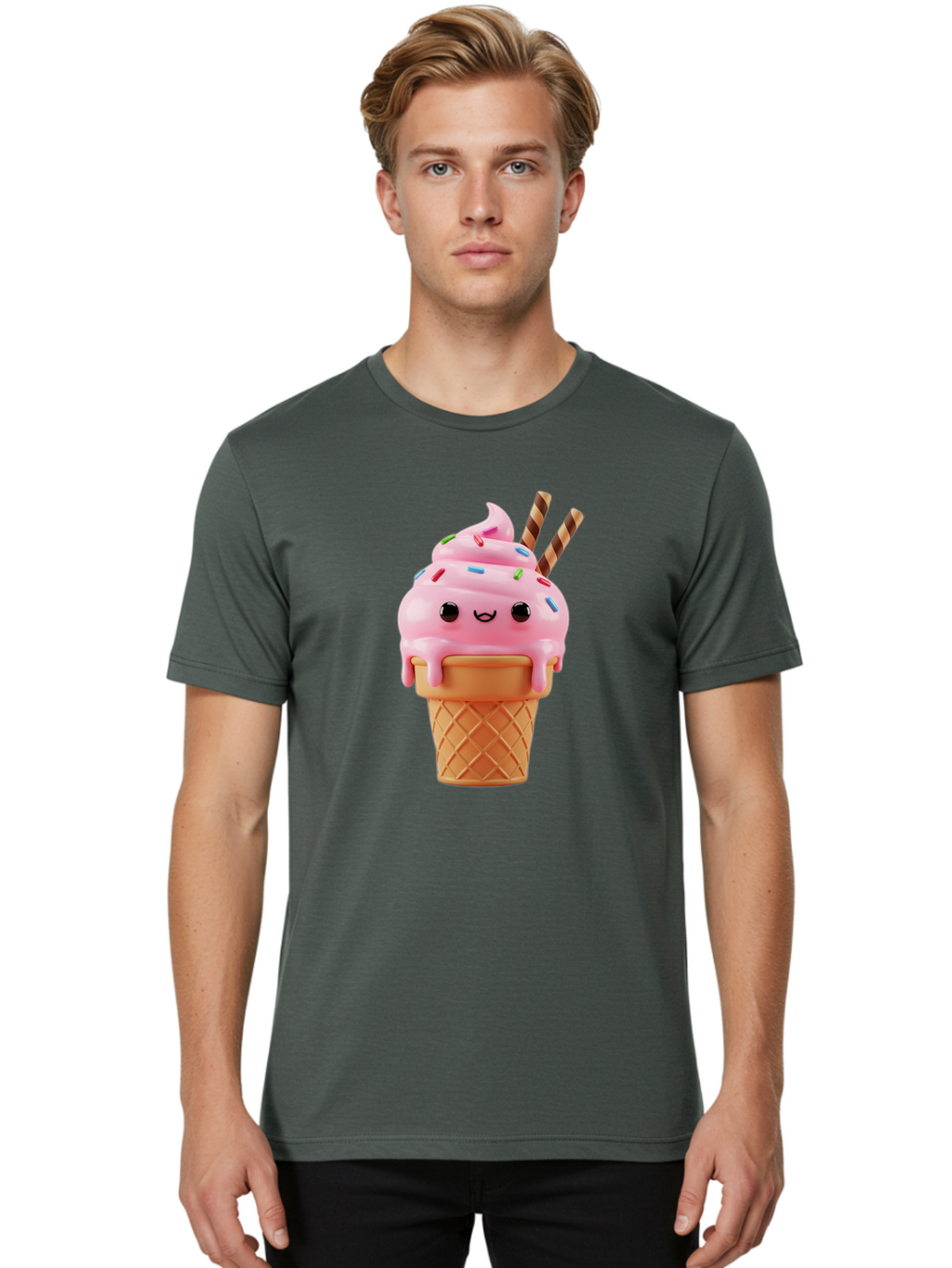 Kawaii-Ice-Cream Men'S Graphic Tee, 100% Cotton, Comfortable Casual Summer Wear, Machine Washable, Vintage Camera, Old Camera, Antique Camera, Black Camera, Classic Photography, Photography Equipment, Nostalgic Device, Film Camera, Camera Art Bam710