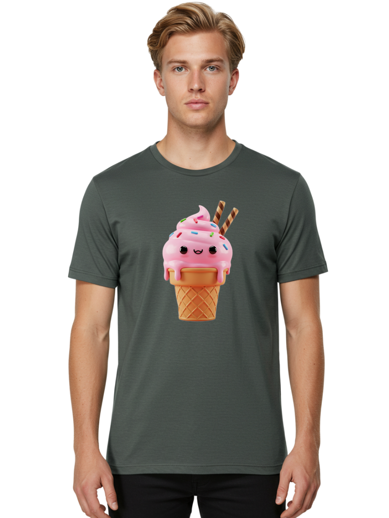 Kawaii-Ice-Cream Men'S Graphic Tee, 100% Cotton, Comfortable Casual Summer Wear, Machine Washable, Vintage Camera, Old Camera, Antique Camera, Black Camera, Classic Photography, Photography Equipment, Nostalgic Device, Film Camera, Camera Art Bam710