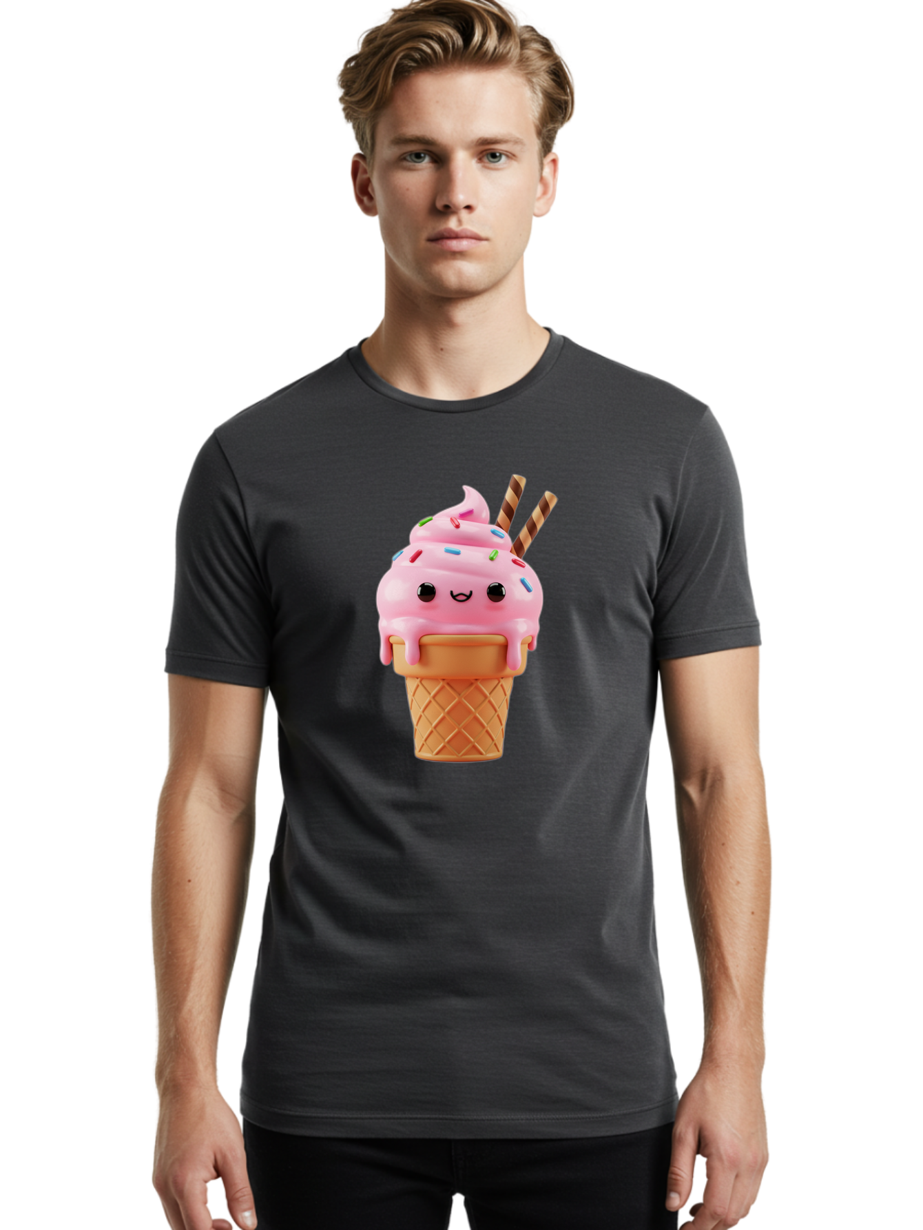 Kawaii-Ice-Cream Men'S Graphic Tee, 100% Cotton, Comfortable Casual Summer Wear, Machine Washable, Vintage Camera, Old Camera, Antique Camera, Black Camera, Classic Photography, Photography Equipment, Nostalgic Device, Film Camera, Camera Art Bam710