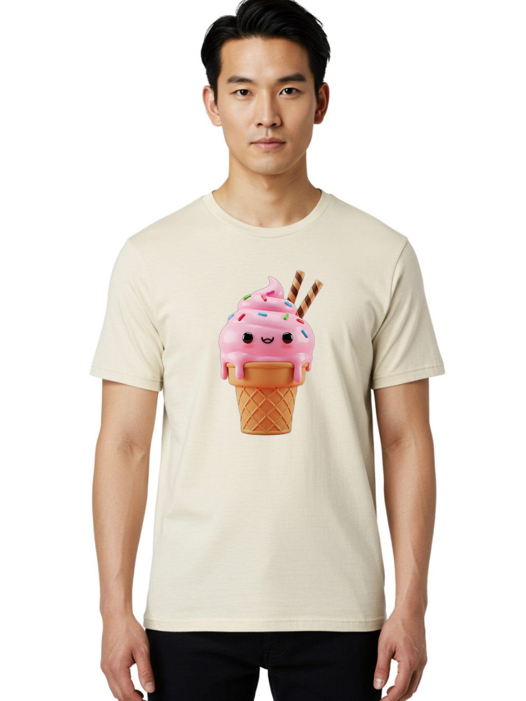 Kawaii-Ice-Cream Men'S Graphic Tee, 100% Cotton, Comfortable Casual Summer Wear, Machine Washable, Vintage Camera, Old Camera, Antique Camera, Black Camera, Classic Photography, Photography Equipment, Nostalgic Device, Film Camera, Camera Art Bam710