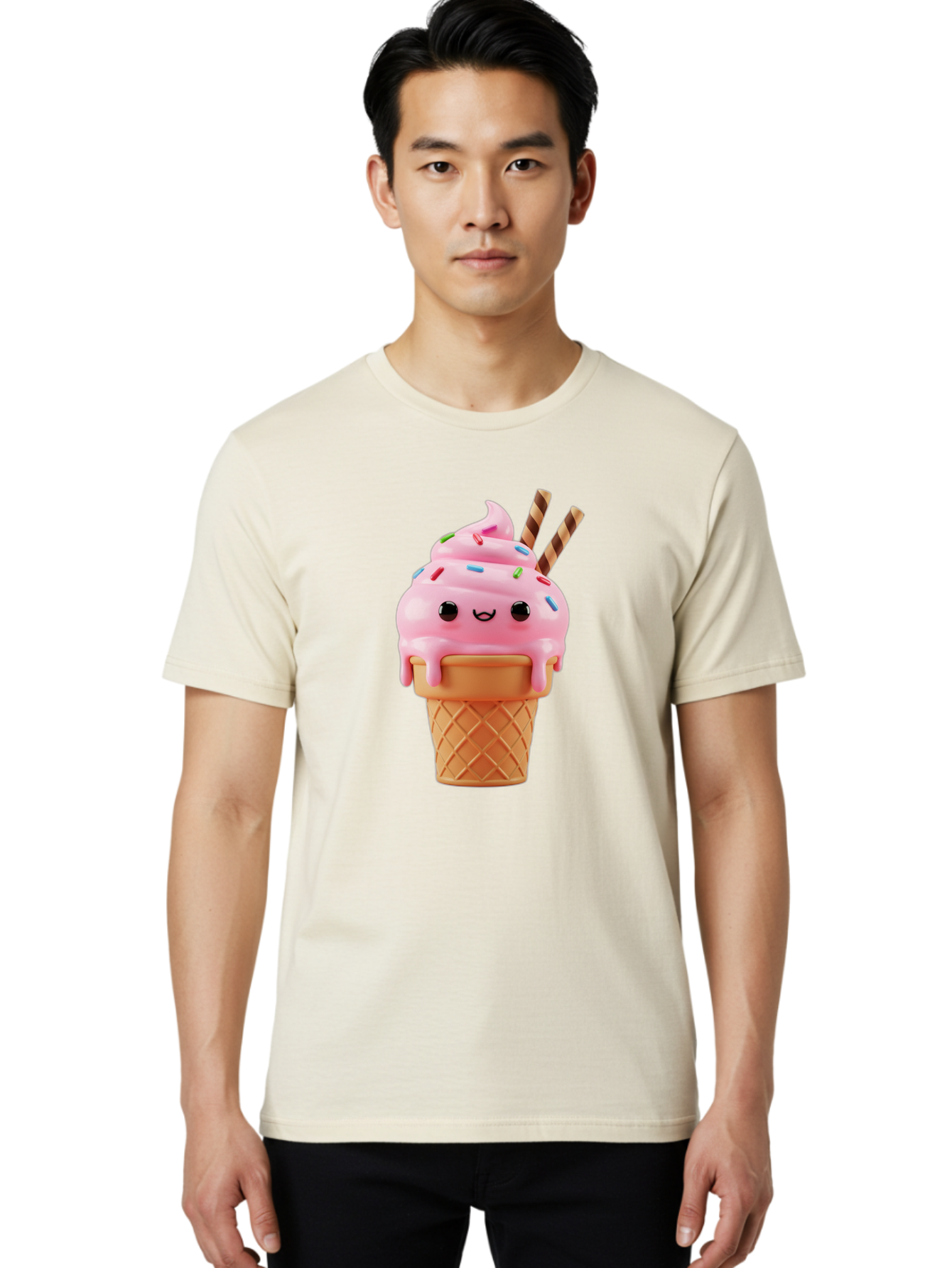 Kawaii-Ice-Cream Men'S Graphic Tee, 100% Cotton, Comfortable Casual Summer Wear, Machine Washable, Vintage Camera, Old Camera, Antique Camera, Black Camera, Classic Photography, Photography Equipment, Nostalgic Device, Film Camera, Camera Art Bam710