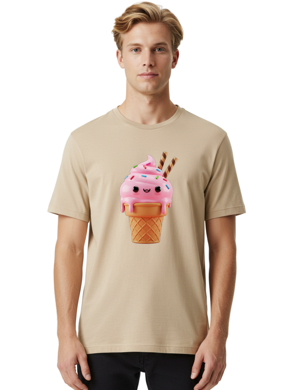 Kawaii-Ice-Cream Men'S Graphic Tee, 100% Cotton, Comfortable Casual Summer Wear, Machine Washable, Vintage Camera, Old Camera, Antique Camera, Black Camera, Classic Photography, Photography Equipment, Nostalgic Device, Film Camera, Camera Art Bam710