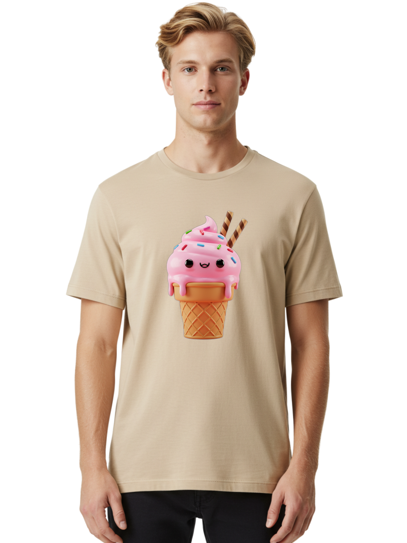 Kawaii-Ice-Cream Men'S Graphic Tee, 100% Cotton, Comfortable Casual Summer Wear, Machine Washable, Vintage Camera, Old Camera, Antique Camera, Black Camera, Classic Photography, Photography Equipment, Nostalgic Device, Film Camera, Camera Art Bam710