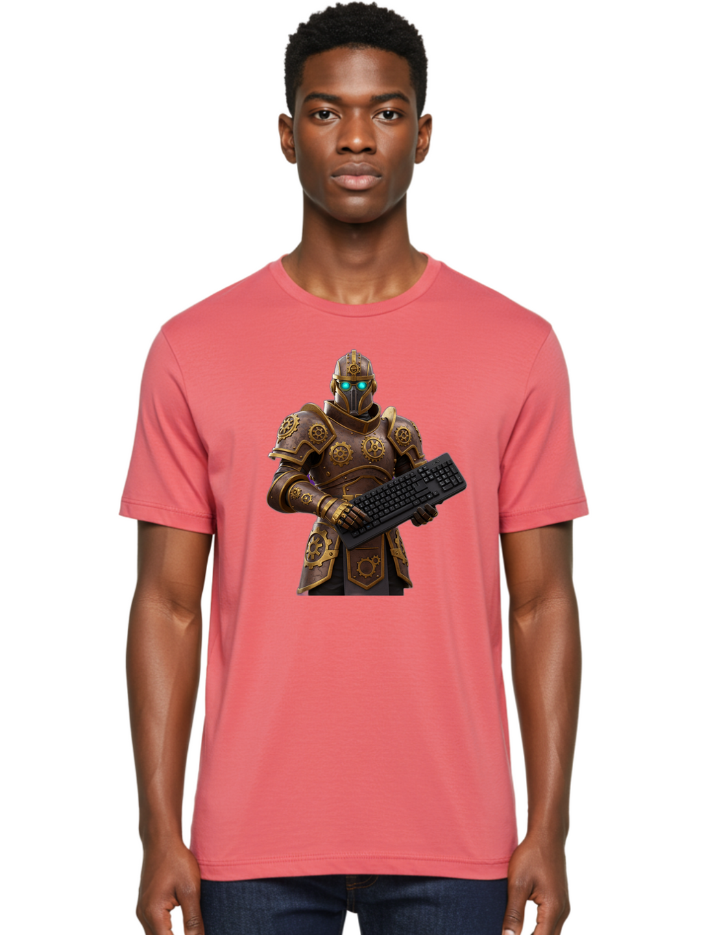 Knight-Holding-Keyboard Men'S Graphic Tee, 100% Cotton, Comfortable Casual Summer Wear, Machine Washable, Vintage Camera, Old Camera, Antique Camera, Black Camera, Classic Photography, Photography Equipment, Nostalgic Device, Film Camera, Bam722