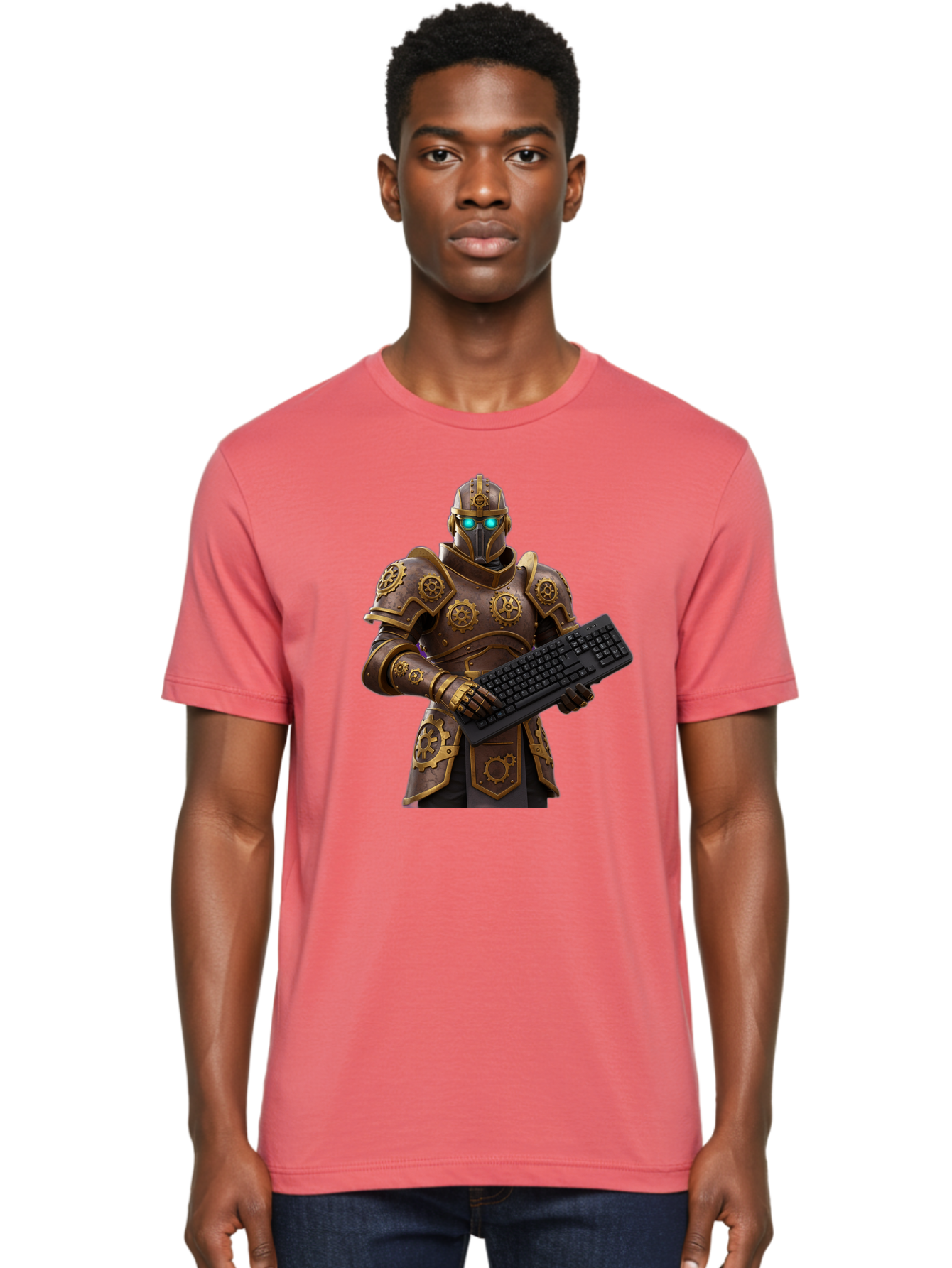 Knight-Holding-Keyboard Men'S Graphic Tee, 100% Cotton, Comfortable Casual Summer Wear, Machine Washable, Vintage Camera, Old Camera, Antique Camera, Black Camera, Classic Photography, Photography Equipment, Nostalgic Device, Film Camera, Bam722