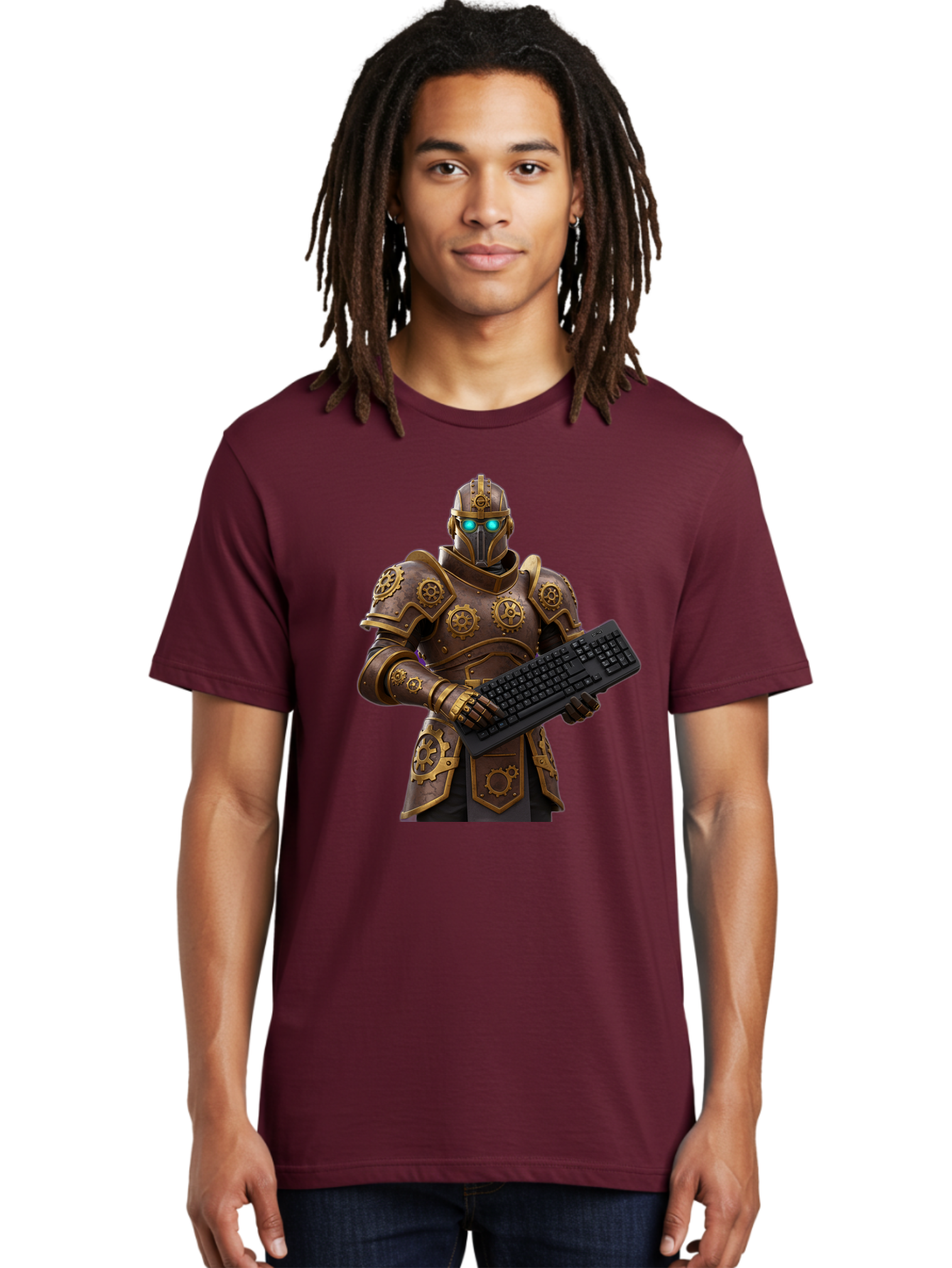 Knight-Holding-Keyboard Men'S Graphic Tee, 100% Cotton, Comfortable Casual Summer Wear, Machine Washable, Vintage Camera, Old Camera, Antique Camera, Black Camera, Classic Photography, Photography Equipment, Nostalgic Device, Film Camera, Bam722