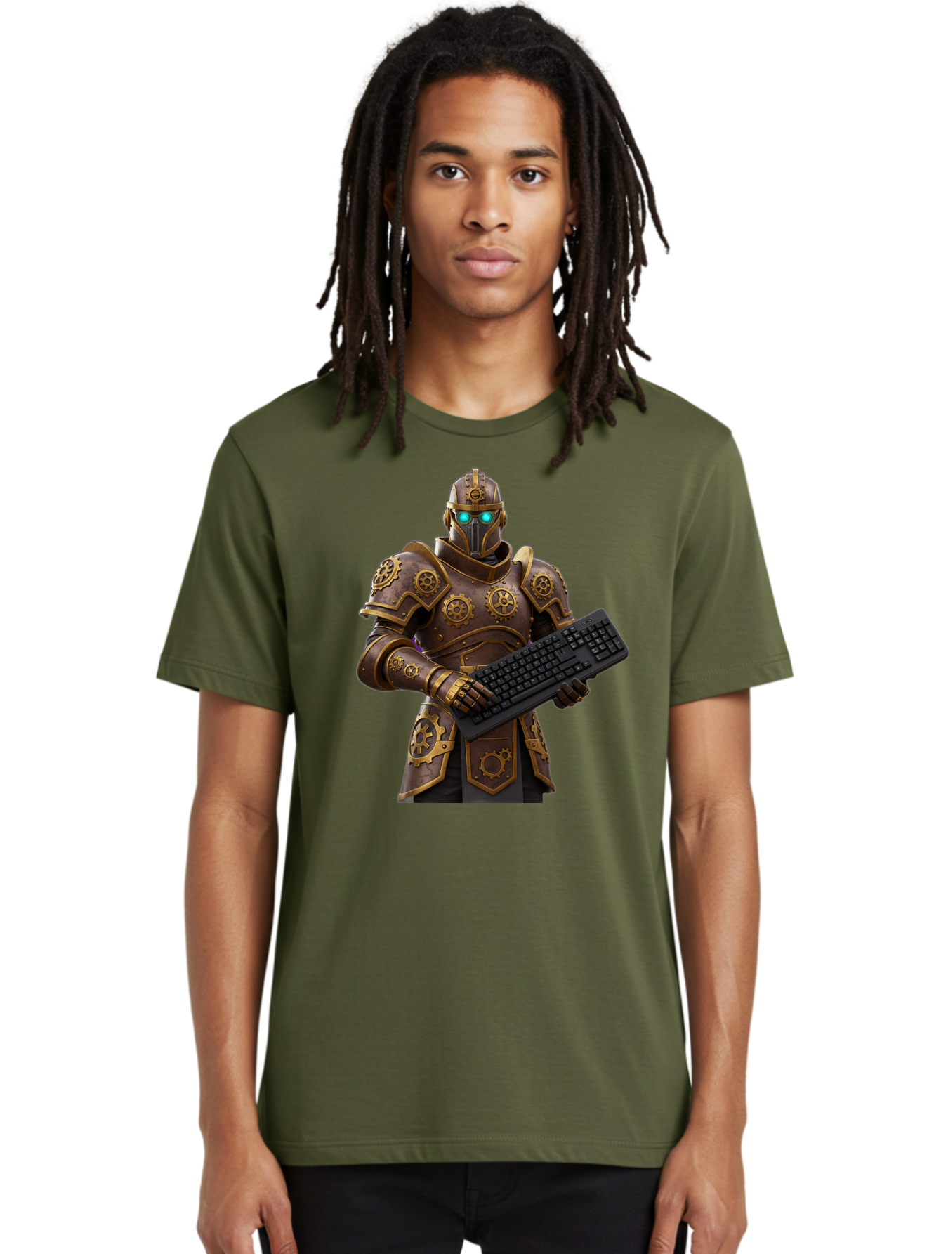 Knight-Holding-Keyboard Men'S Graphic Tee, 100% Cotton, Comfortable Casual Summer Wear, Machine Washable, Vintage Camera, Old Camera, Antique Camera, Black Camera, Classic Photography, Photography Equipment, Nostalgic Device, Film Camera, Bam722