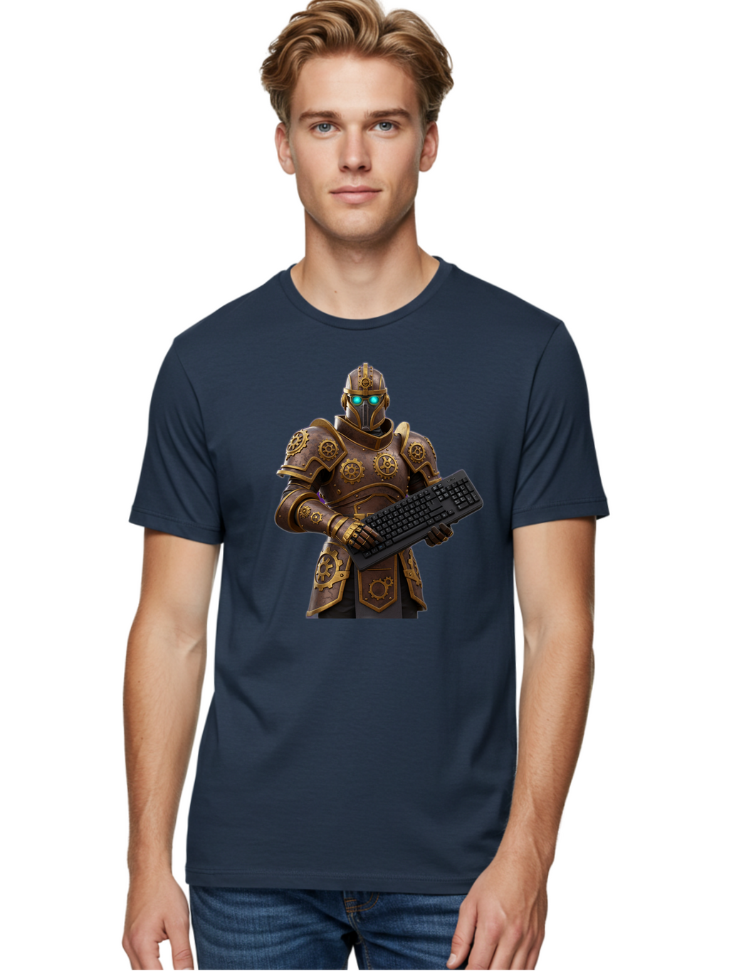 Knight-Holding-Keyboard Men'S Graphic Tee, 100% Cotton, Comfortable Casual Summer Wear, Machine Washable, Vintage Camera, Old Camera, Antique Camera, Black Camera, Classic Photography, Photography Equipment, Nostalgic Device, Film Camera, Bam722