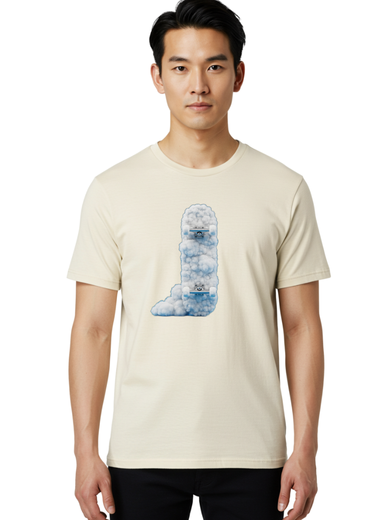 L-Shaped-Skateboards-In-Clouds Men'S Graphic Tee, 100% Cotton, Comfortable Casual Summer Wear, Machine Washable, Vintage Camera, Old Camera, Antique Camera, Black Camera, Classic Photography, Photography Equipment, Nostalgic Device, Bam726