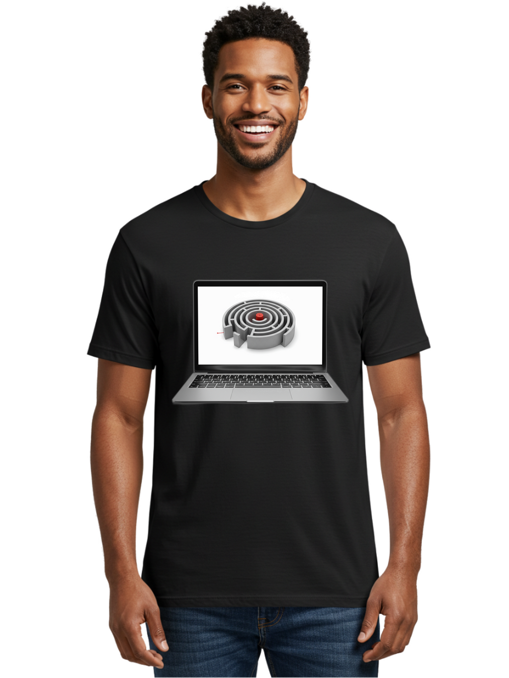 Labyrinth-On-Laptop Men'S Graphic Tee, 100% Cotton, Comfortable Casual Summer Wear, Machine Washable, Vintage Camera, Old Camera, Antique Camera, Black Camera, Classic Photography, Photography Equipment, Nostalgic Device, Film Camera, Bam728