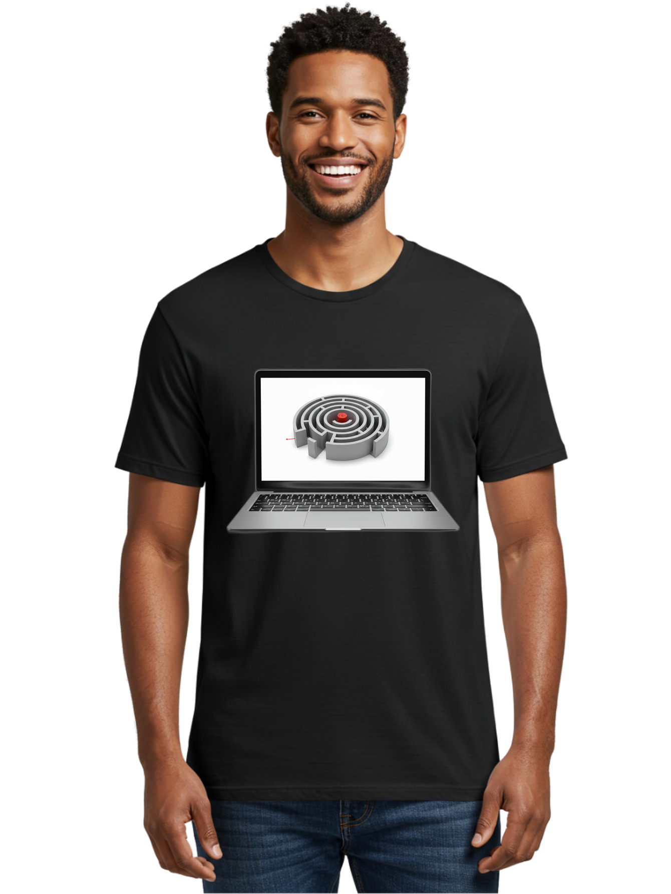 Labyrinth-On-Laptop Men'S Graphic Tee, 100% Cotton, Comfortable Casual Summer Wear, Machine Washable, Vintage Camera, Old Camera, Antique Camera, Black Camera, Classic Photography, Photography Equipment, Nostalgic Device, Film Camera, Bam728