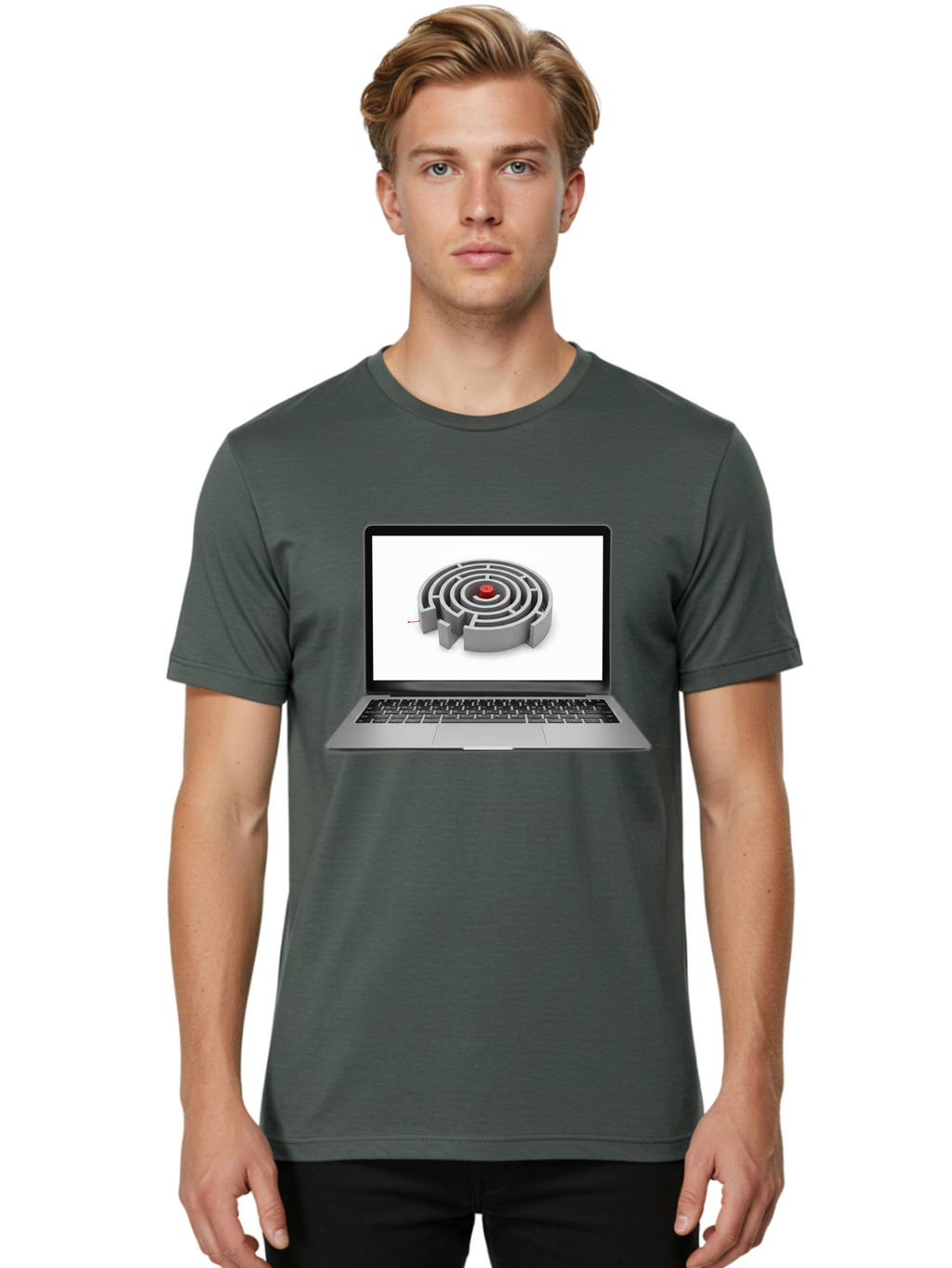 Labyrinth-On-Laptop Men'S Graphic Tee, 100% Cotton, Comfortable Casual Summer Wear, Machine Washable, Vintage Camera, Old Camera, Antique Camera, Black Camera, Classic Photography, Photography Equipment, Nostalgic Device, Film Camera, Bam728