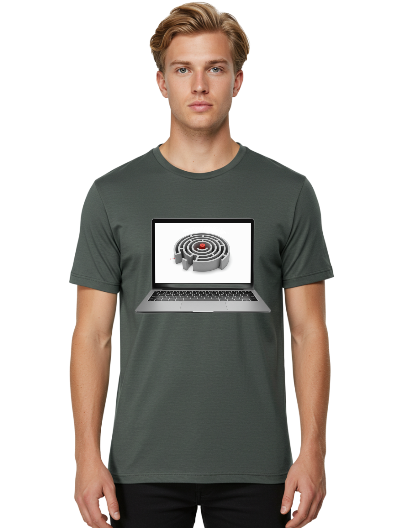 Labyrinth-On-Laptop Men'S Graphic Tee, 100% Cotton, Comfortable Casual Summer Wear, Machine Washable, Vintage Camera, Old Camera, Antique Camera, Black Camera, Classic Photography, Photography Equipment, Nostalgic Device, Film Camera, Bam728