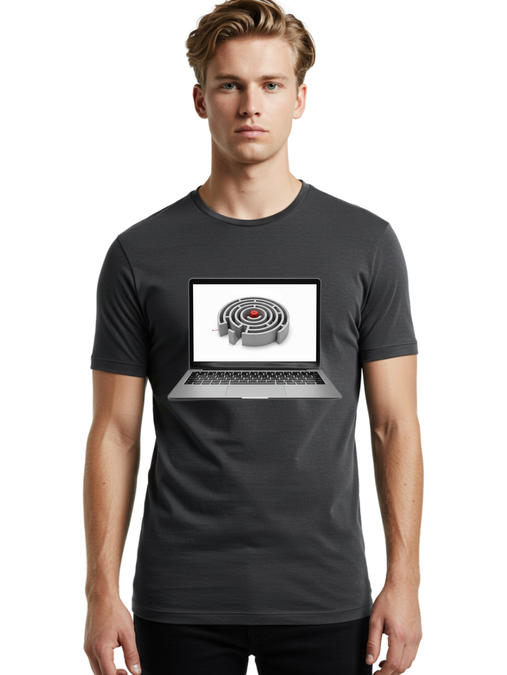 Labyrinth-On-Laptop Men'S Graphic Tee, 100% Cotton, Comfortable Casual Summer Wear, Machine Washable, Vintage Camera, Old Camera, Antique Camera, Black Camera, Classic Photography, Photography Equipment, Nostalgic Device, Film Camera, Bam728