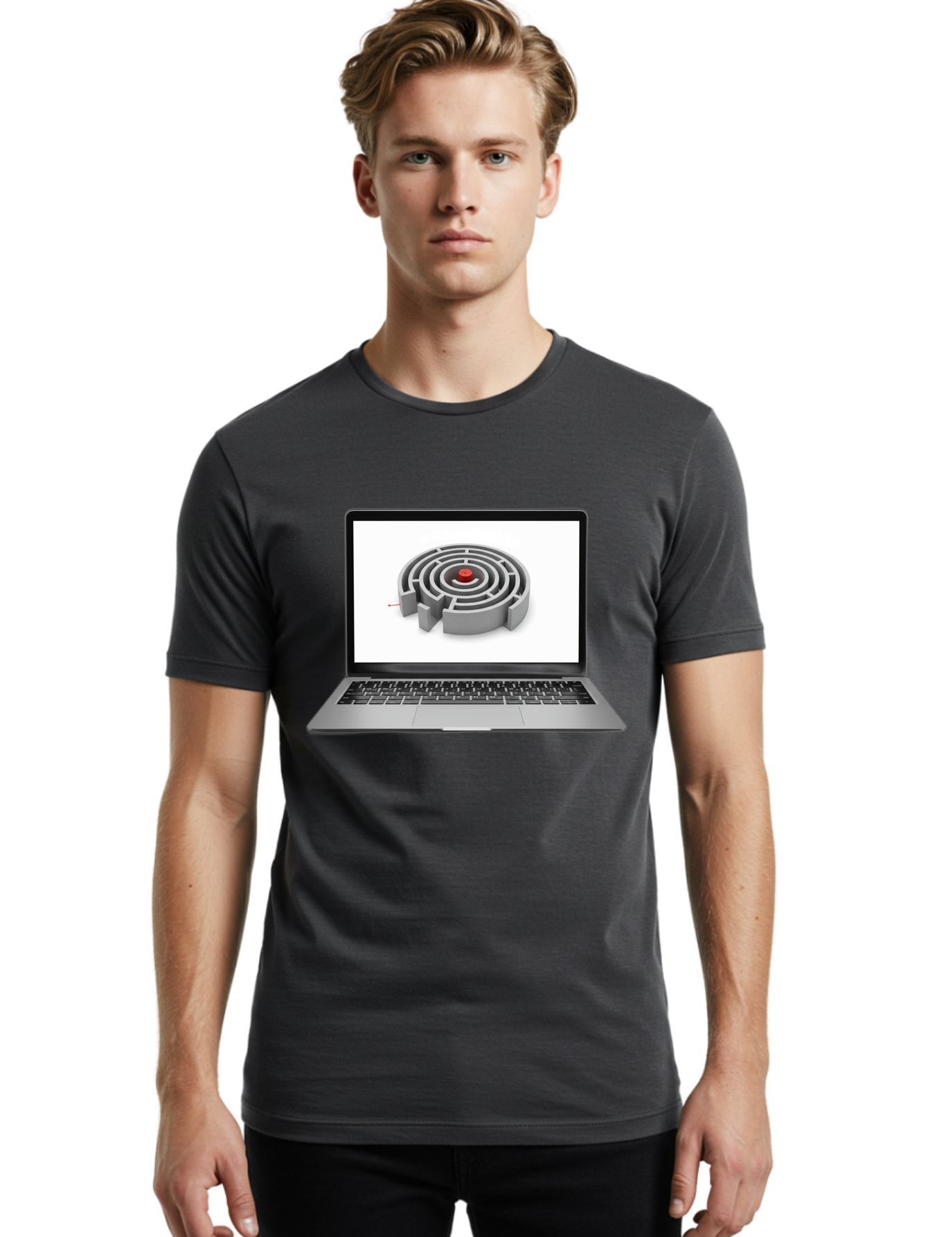 Labyrinth-On-Laptop Men'S Graphic Tee, 100% Cotton, Comfortable Casual Summer Wear, Machine Washable, Vintage Camera, Old Camera, Antique Camera, Black Camera, Classic Photography, Photography Equipment, Nostalgic Device, Film Camera, Bam728
