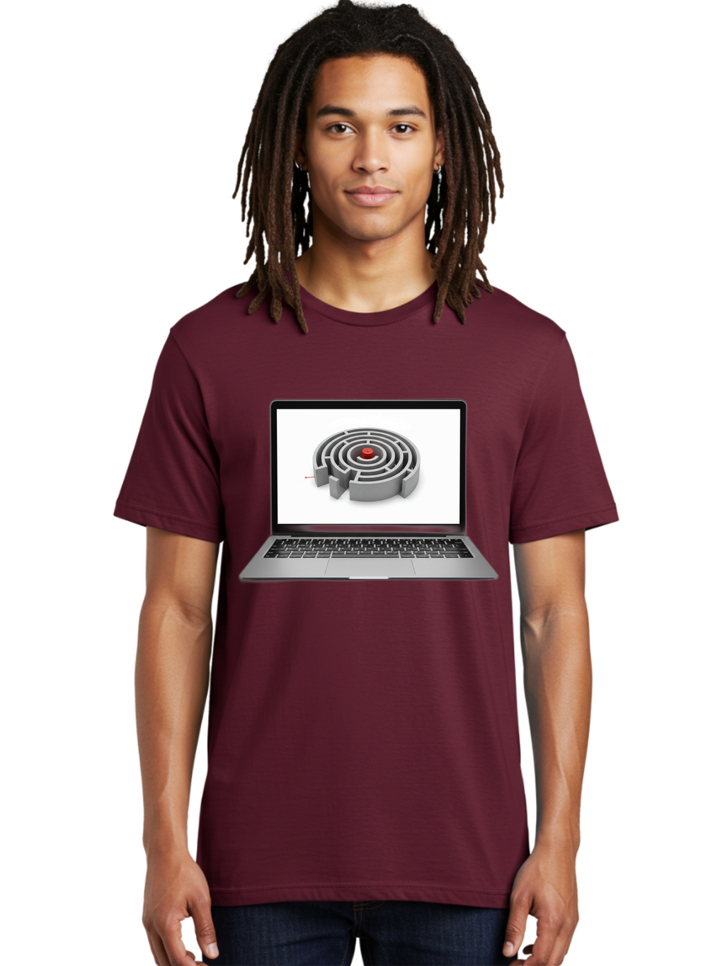 Labyrinth-On-Laptop Men'S Graphic Tee, 100% Cotton, Comfortable Casual Summer Wear, Machine Washable, Vintage Camera, Old Camera, Antique Camera, Black Camera, Classic Photography, Photography Equipment, Nostalgic Device, Film Camera, Bam728