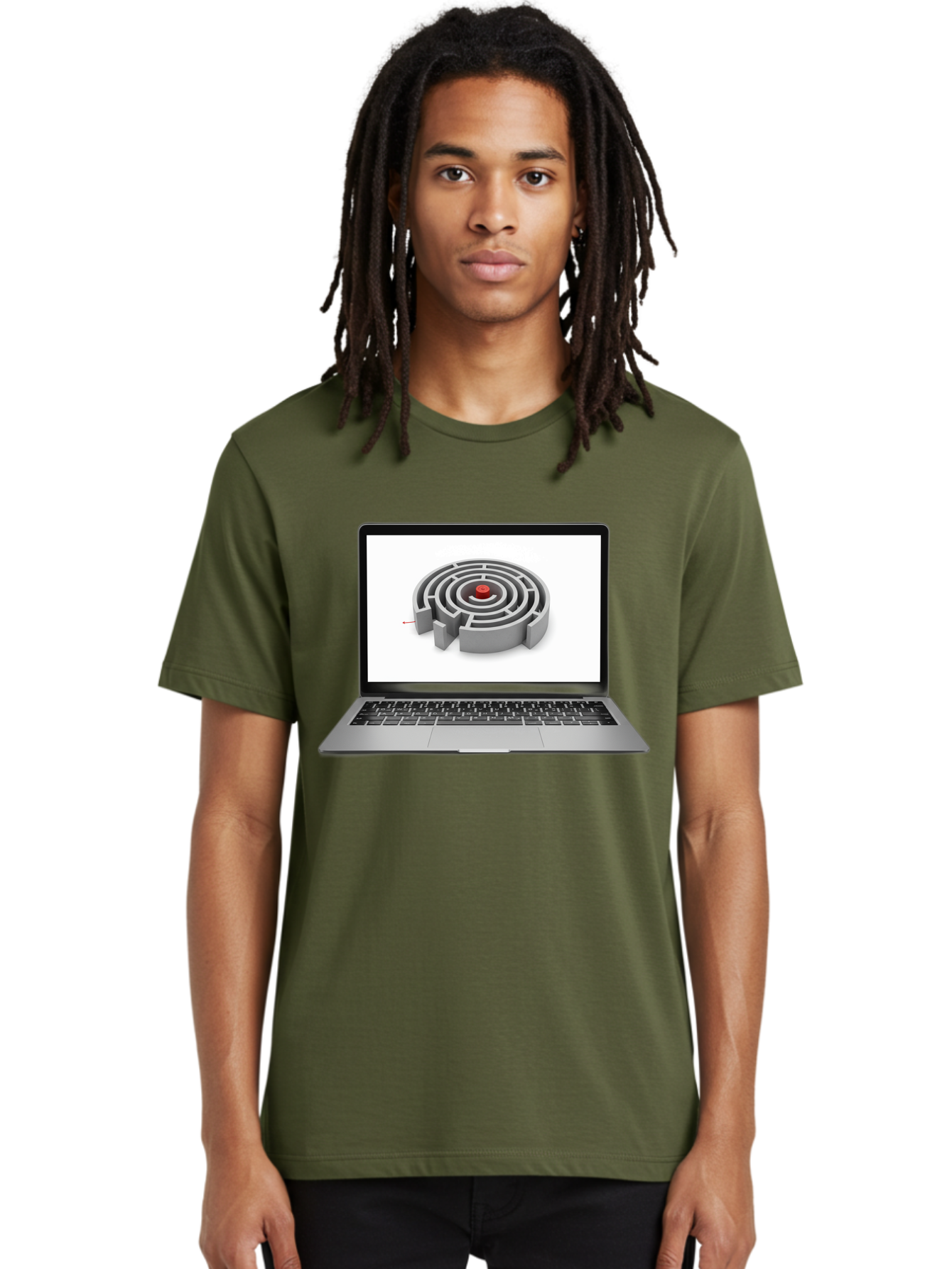 Labyrinth-On-Laptop Men'S Graphic Tee, 100% Cotton, Comfortable Casual Summer Wear, Machine Washable, Vintage Camera, Old Camera, Antique Camera, Black Camera, Classic Photography, Photography Equipment, Nostalgic Device, Film Camera, Bam728
