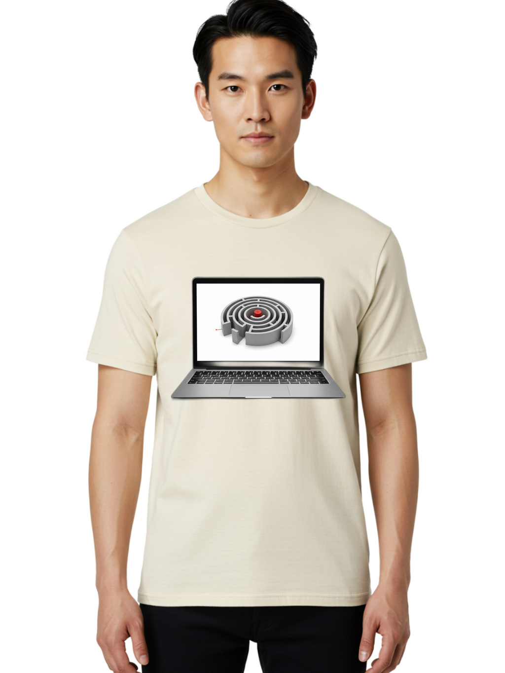 Labyrinth-On-Laptop Men'S Graphic Tee, 100% Cotton, Comfortable Casual Summer Wear, Machine Washable, Vintage Camera, Old Camera, Antique Camera, Black Camera, Classic Photography, Photography Equipment, Nostalgic Device, Film Camera, Bam728