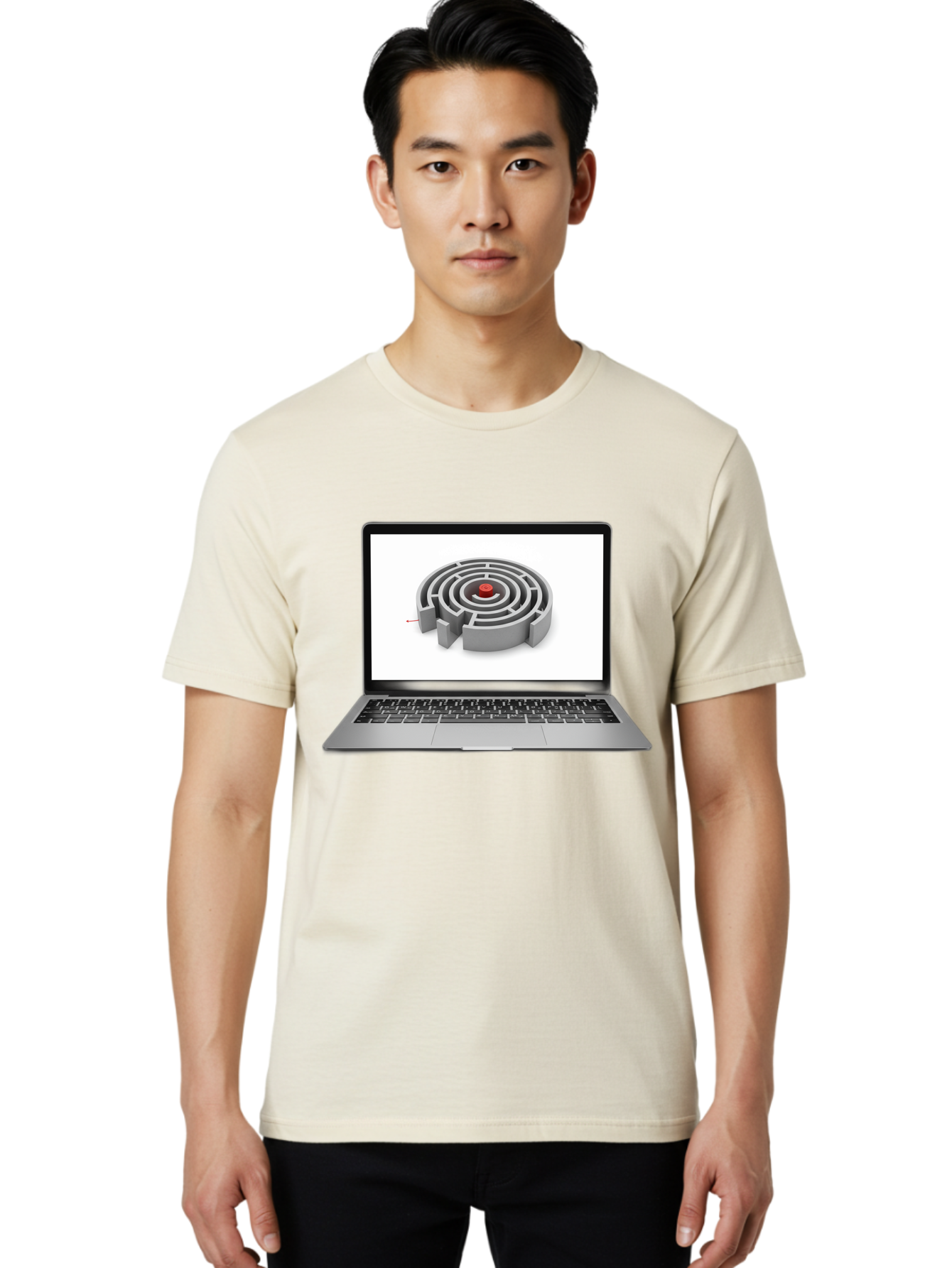 Labyrinth-On-Laptop Men'S Graphic Tee, 100% Cotton, Comfortable Casual Summer Wear, Machine Washable, Vintage Camera, Old Camera, Antique Camera, Black Camera, Classic Photography, Photography Equipment, Nostalgic Device, Film Camera, Bam728