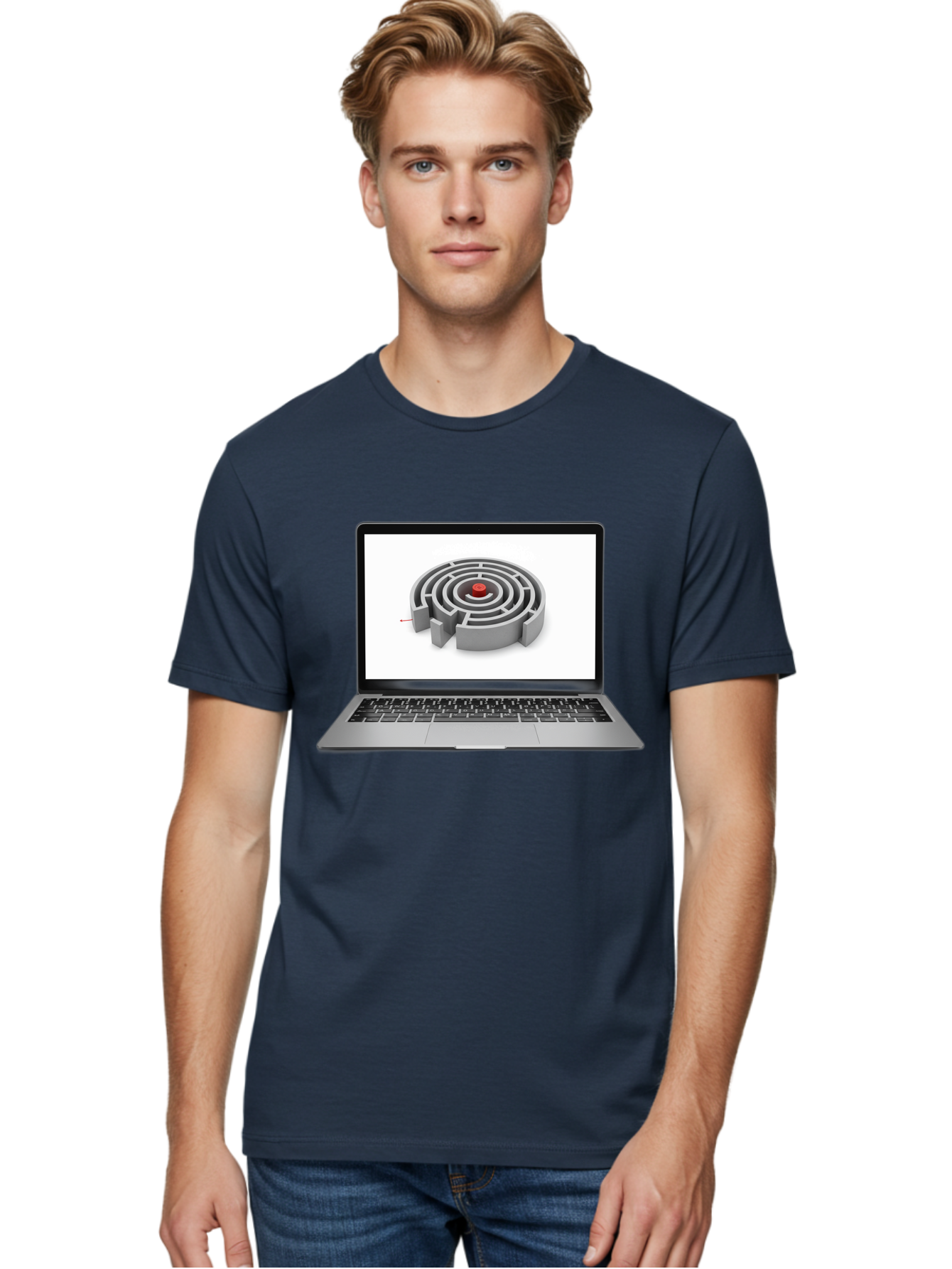 Labyrinth-On-Laptop Men'S Graphic Tee, 100% Cotton, Comfortable Casual Summer Wear, Machine Washable, Vintage Camera, Old Camera, Antique Camera, Black Camera, Classic Photography, Photography Equipment, Nostalgic Device, Film Camera, Bam728