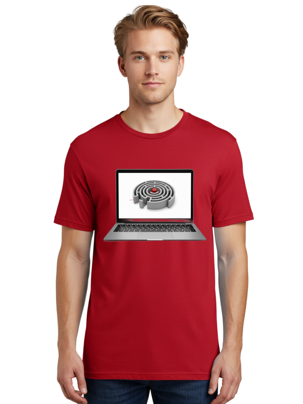 Labyrinth-On-Laptop Men'S Graphic Tee, 100% Cotton, Comfortable Casual Summer Wear, Machine Washable, Vintage Camera, Old Camera, Antique Camera, Black Camera, Classic Photography, Photography Equipment, Nostalgic Device, Film Camera, Bam728