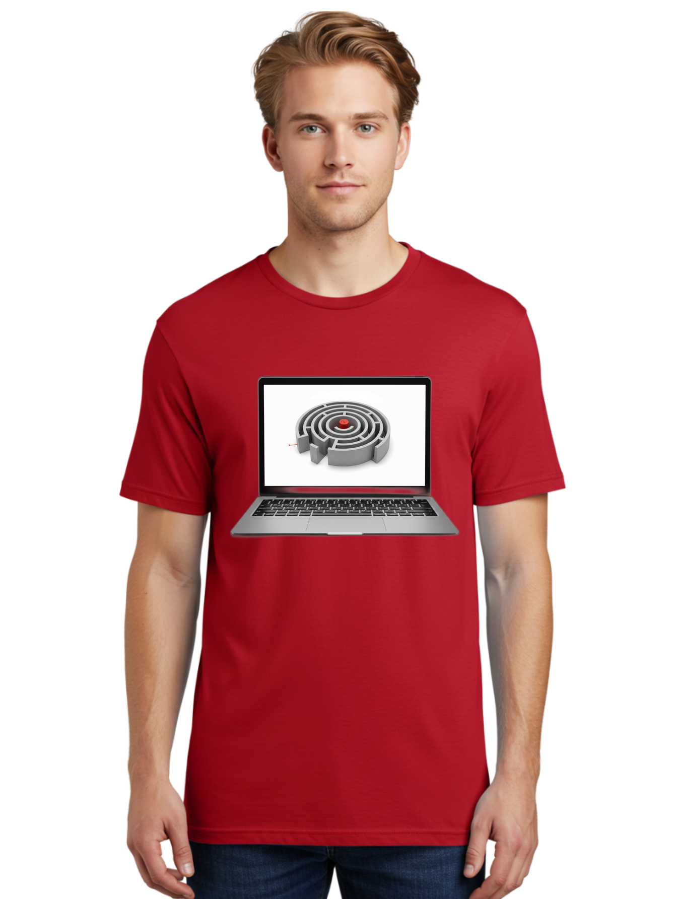 Labyrinth-On-Laptop Men'S Graphic Tee, 100% Cotton, Comfortable Casual Summer Wear, Machine Washable, Vintage Camera, Old Camera, Antique Camera, Black Camera, Classic Photography, Photography Equipment, Nostalgic Device, Film Camera, Bam728