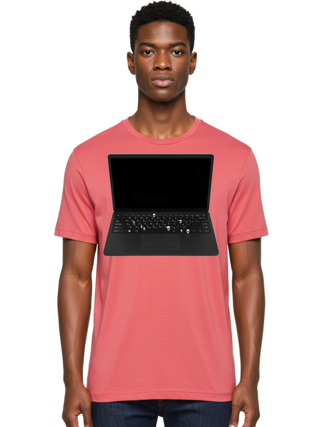 Laptop-With-Skull-Keys Men'S Graphic Tee, 100% Cotton, Comfortable Casual Summer Wear, Machine Washable, Vintage Camera, Old Camera, Antique Camera, Black Camera, Classic Photography, Photography Equipment, Nostalgic Device, Film Camera, Bam730