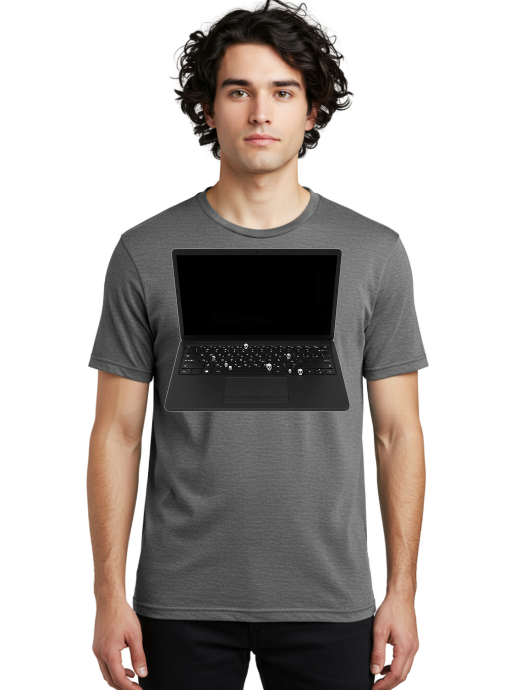 Laptop-With-Skull-Keys Men'S Graphic Tee, 100% Cotton, Comfortable Casual Summer Wear, Machine Washable, Vintage Camera, Old Camera, Antique Camera, Black Camera, Classic Photography, Photography Equipment, Nostalgic Device, Film Camera, Bam730