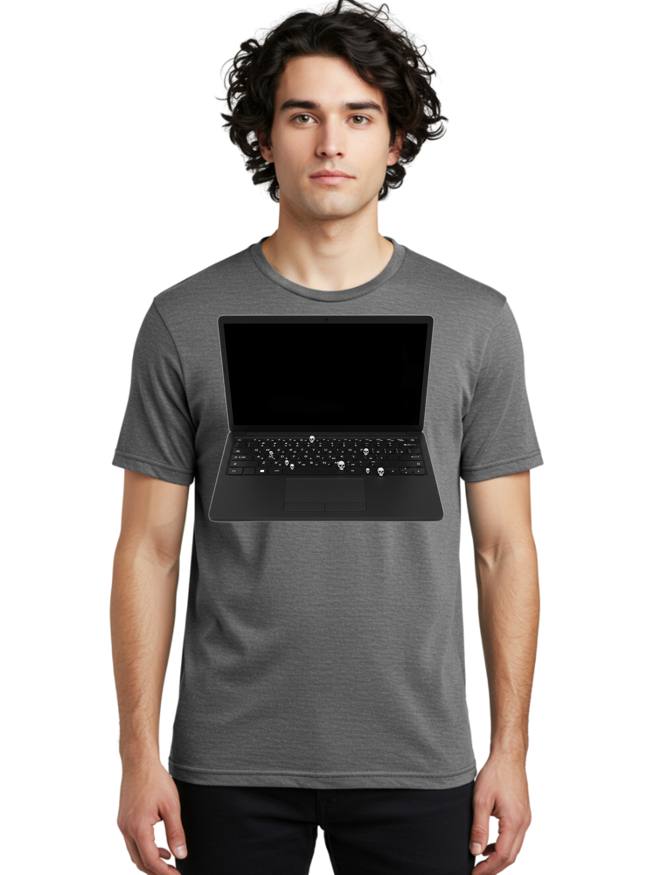 Laptop-With-Skull-Keys Men'S Graphic Tee, 100% Cotton, Comfortable Casual Summer Wear, Machine Washable, Vintage Camera, Old Camera, Antique Camera, Black Camera, Classic Photography, Photography Equipment, Nostalgic Device, Film Camera, Bam730
