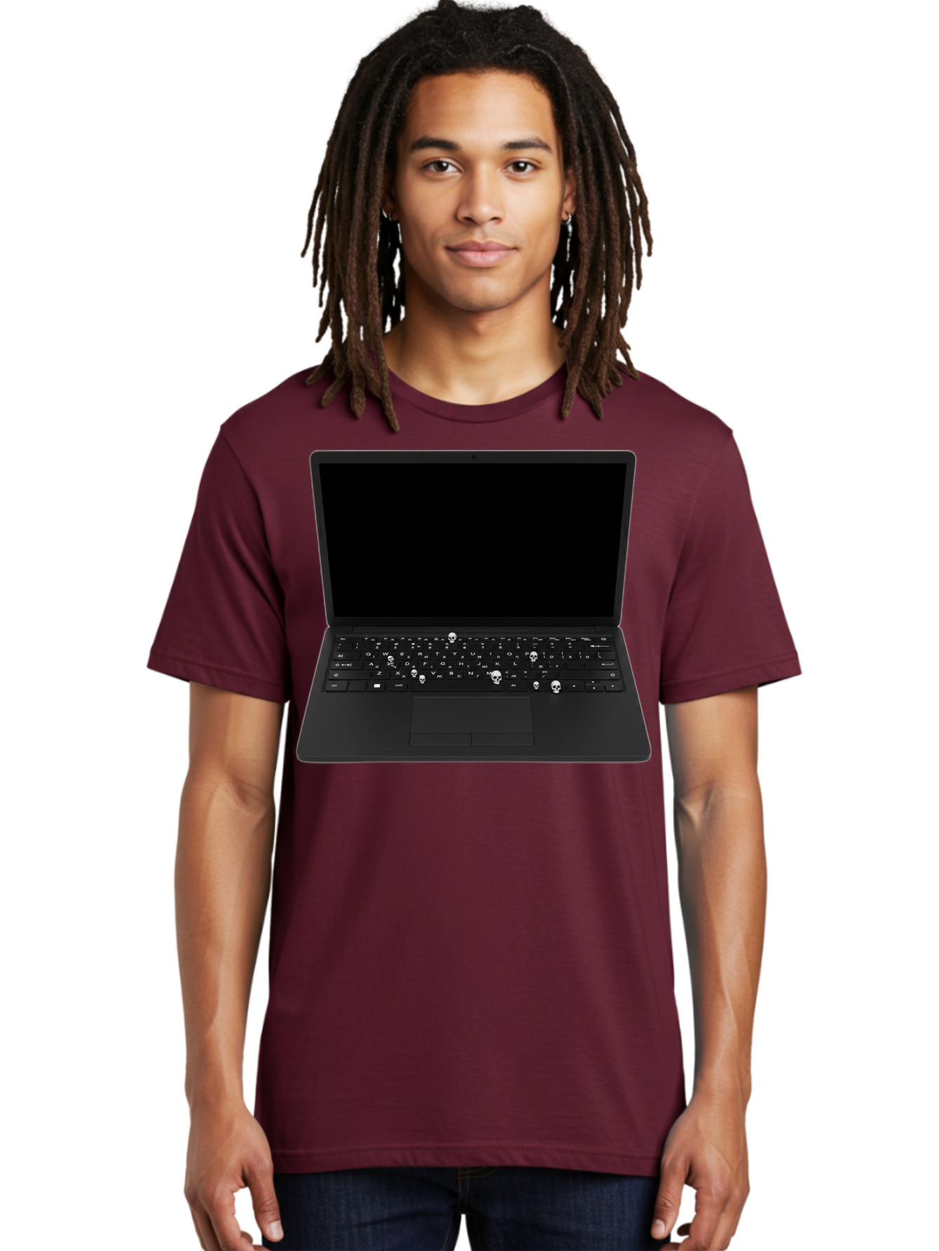 Laptop-With-Skull-Keys Men'S Graphic Tee, 100% Cotton, Comfortable Casual Summer Wear, Machine Washable, Vintage Camera, Old Camera, Antique Camera, Black Camera, Classic Photography, Photography Equipment, Nostalgic Device, Film Camera, Bam730