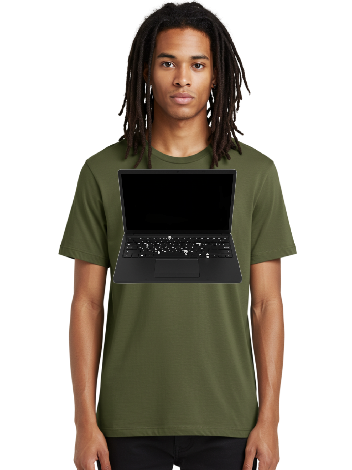 Laptop-With-Skull-Keys Men'S Graphic Tee, 100% Cotton, Comfortable Casual Summer Wear, Machine Washable, Vintage Camera, Old Camera, Antique Camera, Black Camera, Classic Photography, Photography Equipment, Nostalgic Device, Film Camera, Bam730