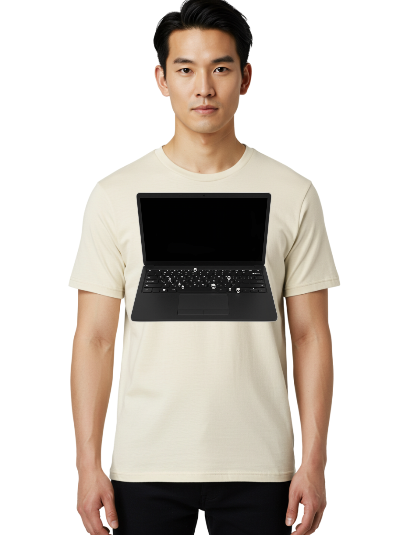 Laptop-With-Skull-Keys Men'S Graphic Tee, 100% Cotton, Comfortable Casual Summer Wear, Machine Washable, Vintage Camera, Old Camera, Antique Camera, Black Camera, Classic Photography, Photography Equipment, Nostalgic Device, Film Camera, Bam730