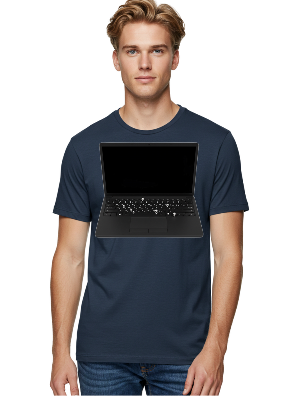 Laptop-With-Skull-Keys Men'S Graphic Tee, 100% Cotton, Comfortable Casual Summer Wear, Machine Washable, Vintage Camera, Old Camera, Antique Camera, Black Camera, Classic Photography, Photography Equipment, Nostalgic Device, Film Camera, Bam730