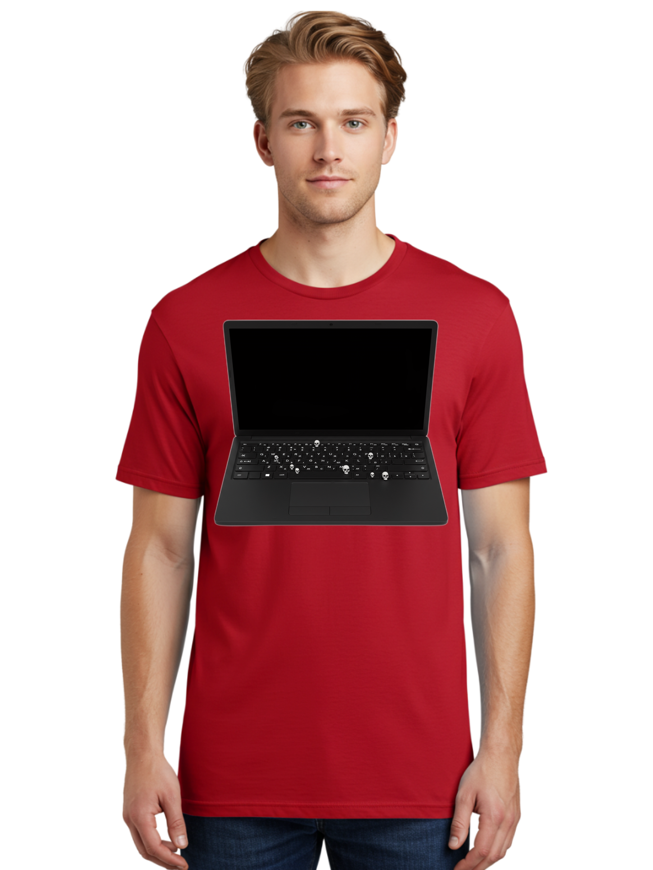 Laptop-With-Skull-Keys Men'S Graphic Tee, 100% Cotton, Comfortable Casual Summer Wear, Machine Washable, Vintage Camera, Old Camera, Antique Camera, Black Camera, Classic Photography, Photography Equipment, Nostalgic Device, Film Camera, Bam730