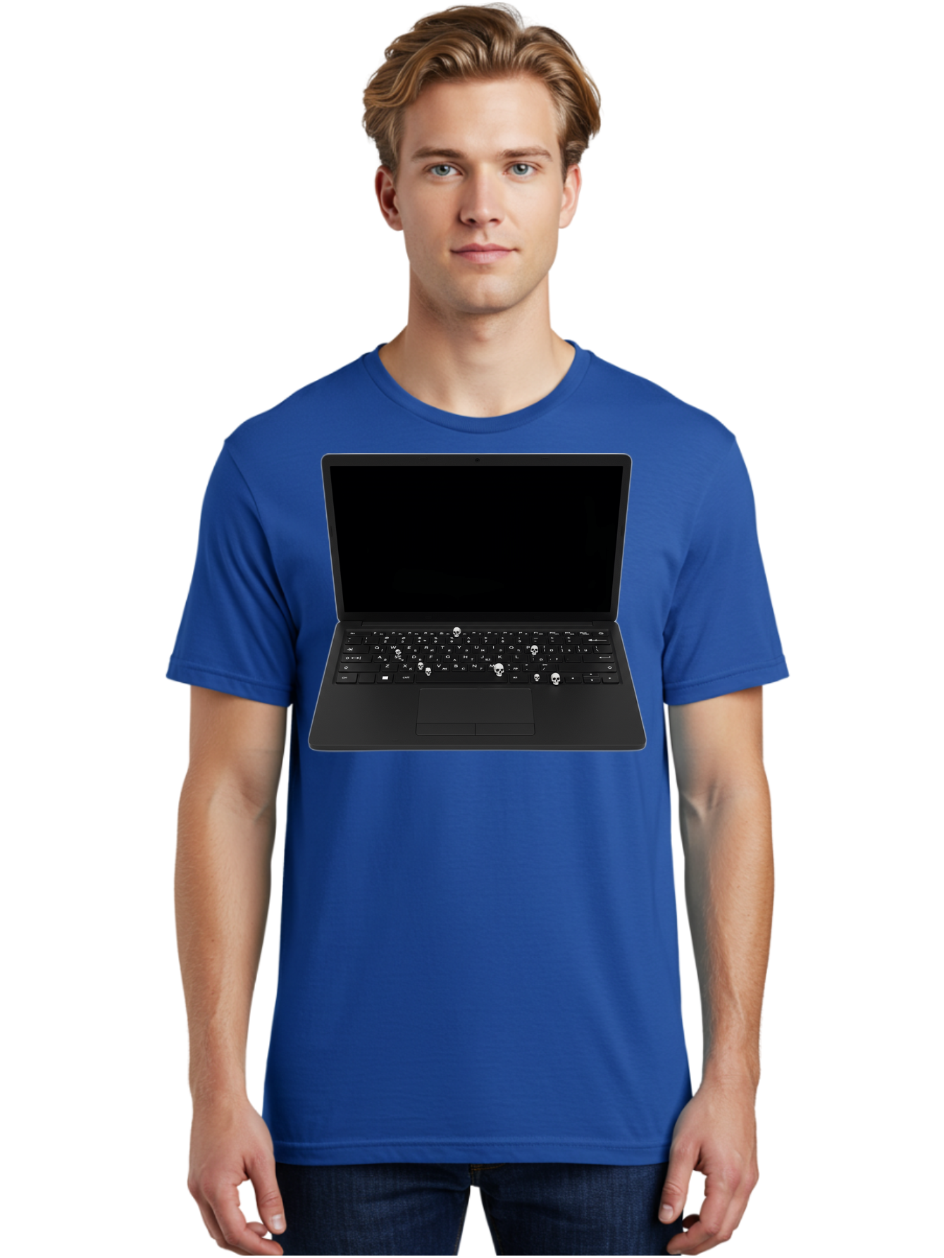 Laptop-With-Skull-Keys Men'S Graphic Tee, 100% Cotton, Comfortable Casual Summer Wear, Machine Washable, Vintage Camera, Old Camera, Antique Camera, Black Camera, Classic Photography, Photography Equipment, Nostalgic Device, Film Camera, Bam730